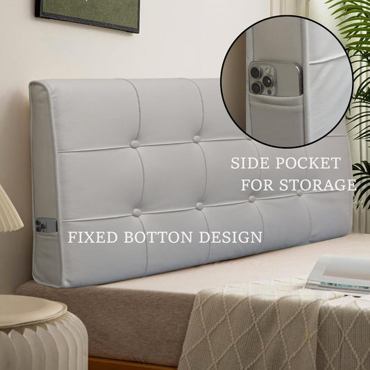 BCU Pillow Headboard Queen Size Upholstered Soft Tufted Headboard with Removable Cover Side Pocket for Adjustable Bed Reading Sofa, Grey