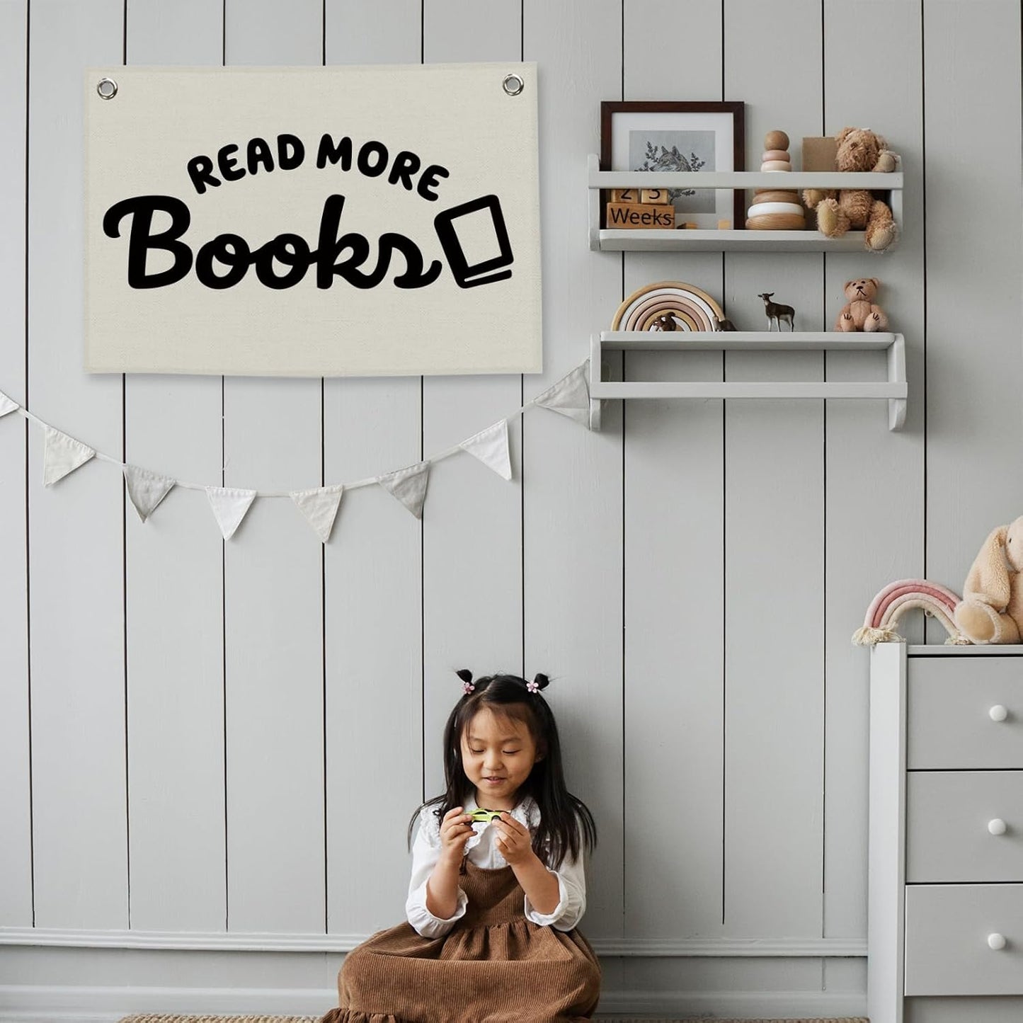 Reading Classroom Kids Banner Canvas, Read More Books Reading Corner Nook Decor, Library Hanging Flag Sign, Nursery Wall Tapestry Art for Dorm Toddler Room School Bedroom Decor 20x30in