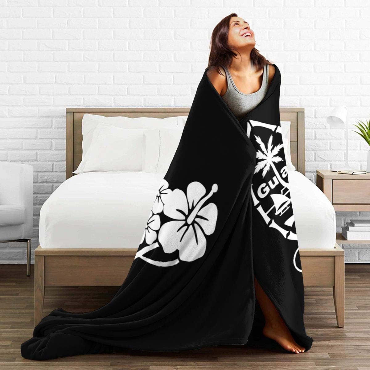 Guam Flower Hibiscus Decal Throw Blanket Super Soft Cozy Lightweight Micro Sherpa Plush Fleece Blanket for Bed Soft Couch Living Room,All Season 60"x50"