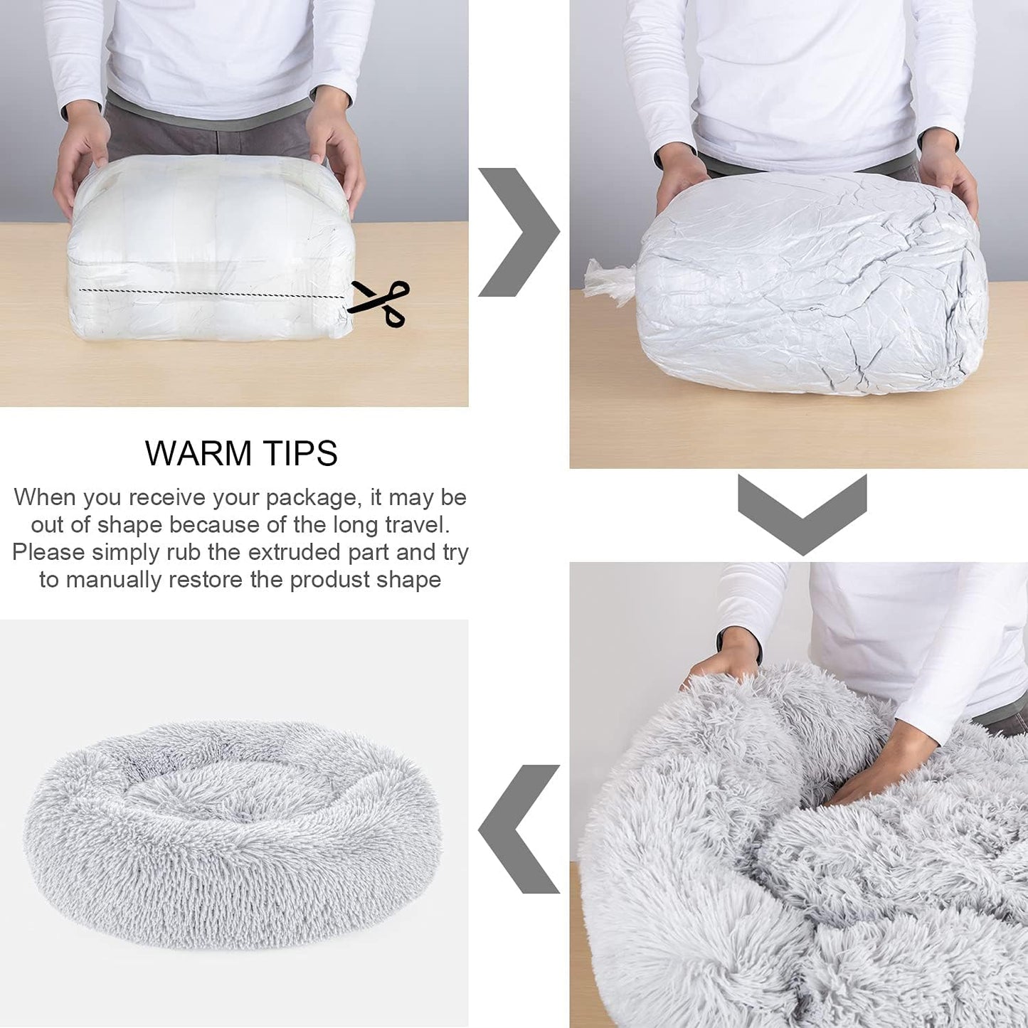 Dog Bed, Cat Calming Bed, Faux Fur Pillow Pet Donut Cuddler Round Plush Bed for Large Medium Small Dogs and Cats
