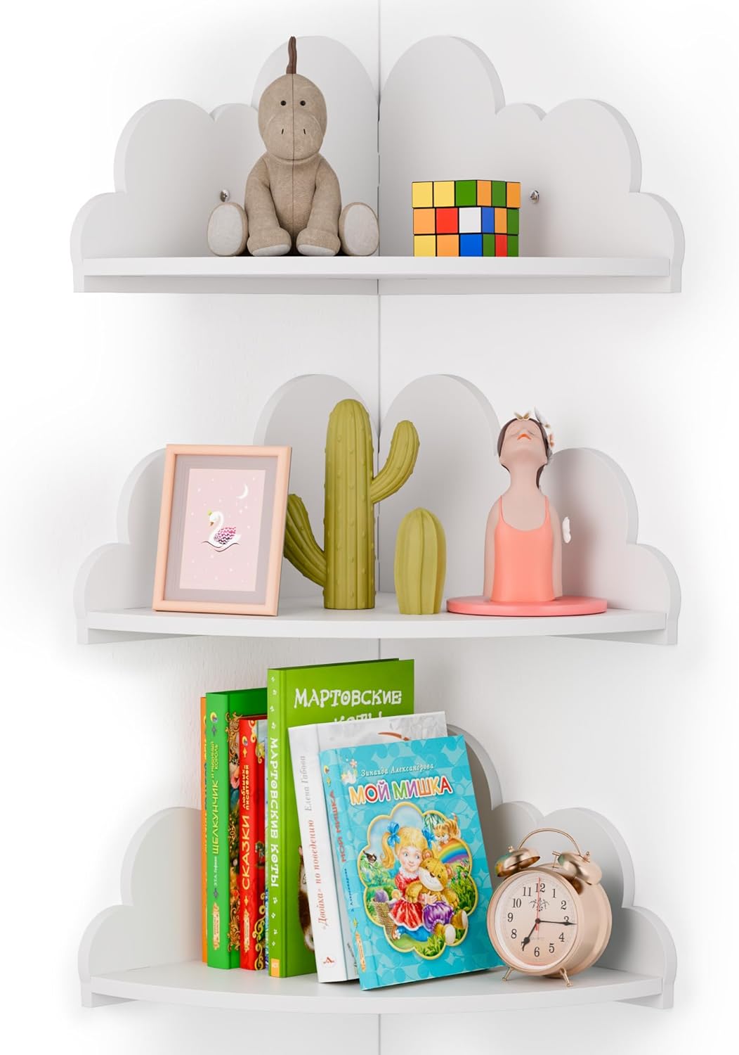 Cloud Floating Corner Shelves - Set of 3 Cloud Corner Wall Shelves for Kid’s Room, White Floating Shelf Nursery Wall Deor, Small Cute Clouds Dispaly Shelf for Toys, Plants & Storage.