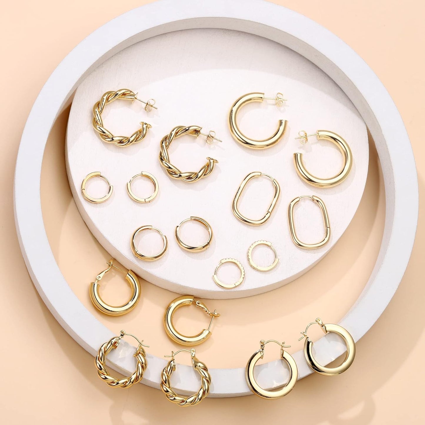 Yesteel 9 Pairs Gold Hoop Earrings for Women, 14K Real Gold Plated Chunky Hoop Earrings Set for Women Hypoallergenic Thick Lightweight Earring for Womens Jewelry Gifts