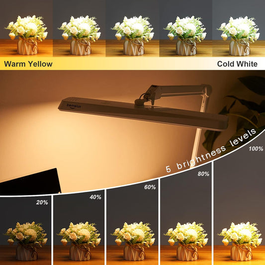 LED Architect Desk Lamp, 2500 Lumens, Dimmable, Metal Swing Arm, 5 Color Temperatures, 30W, Ideal for Task Work, Drafting, Reading, Clamp-on Office Table Lamp with 324 Bright LEDs(White,30CCT)