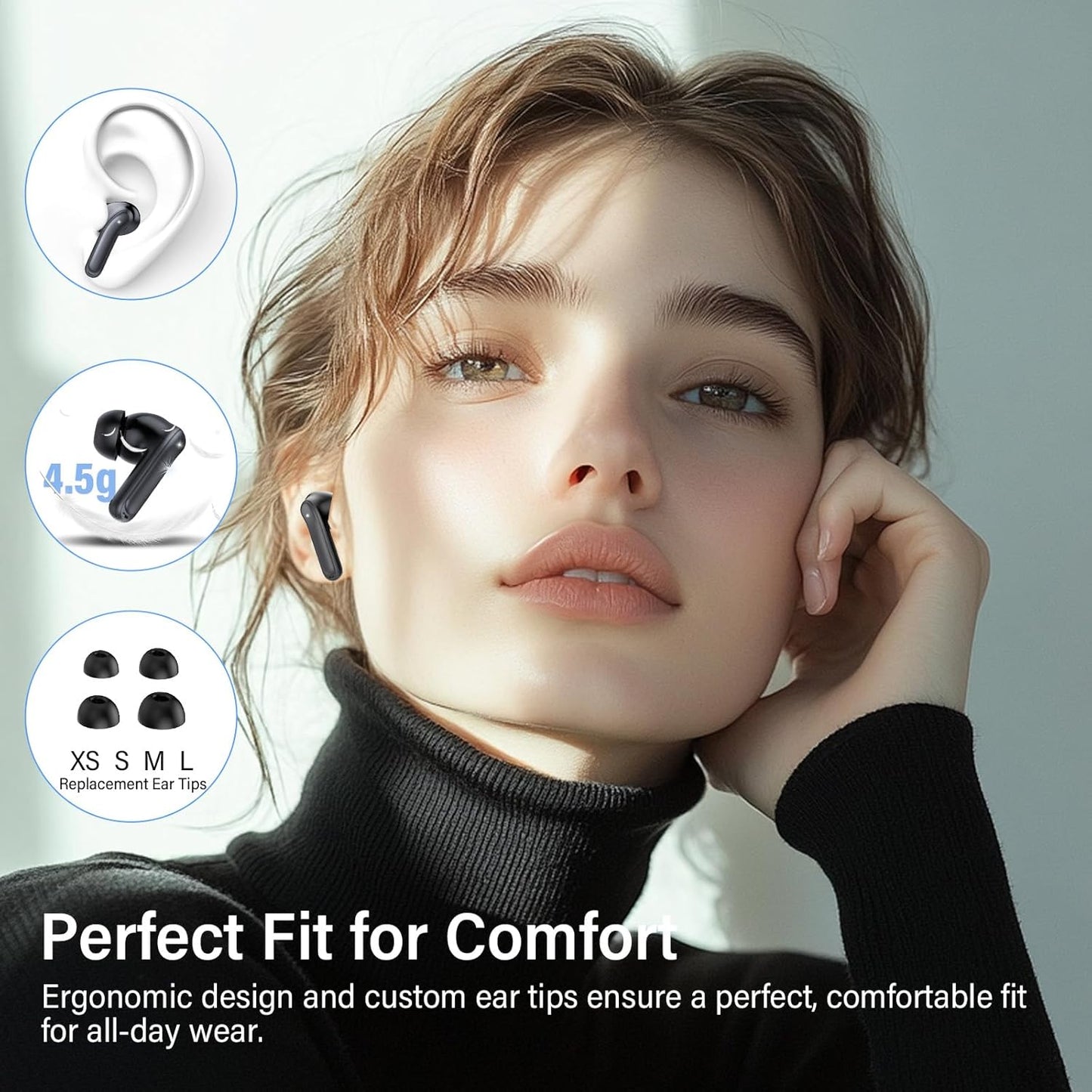 Hybrid Active Noise Canceling Wireless Earbuds, 6 Mics ENC Clear Call Ear Buds, Hi-Res Audio Deep Bass Bluetooth 5.4 Headphones, 48H Playtime, IP7, 8 EQ Modes, Multipoint Connection