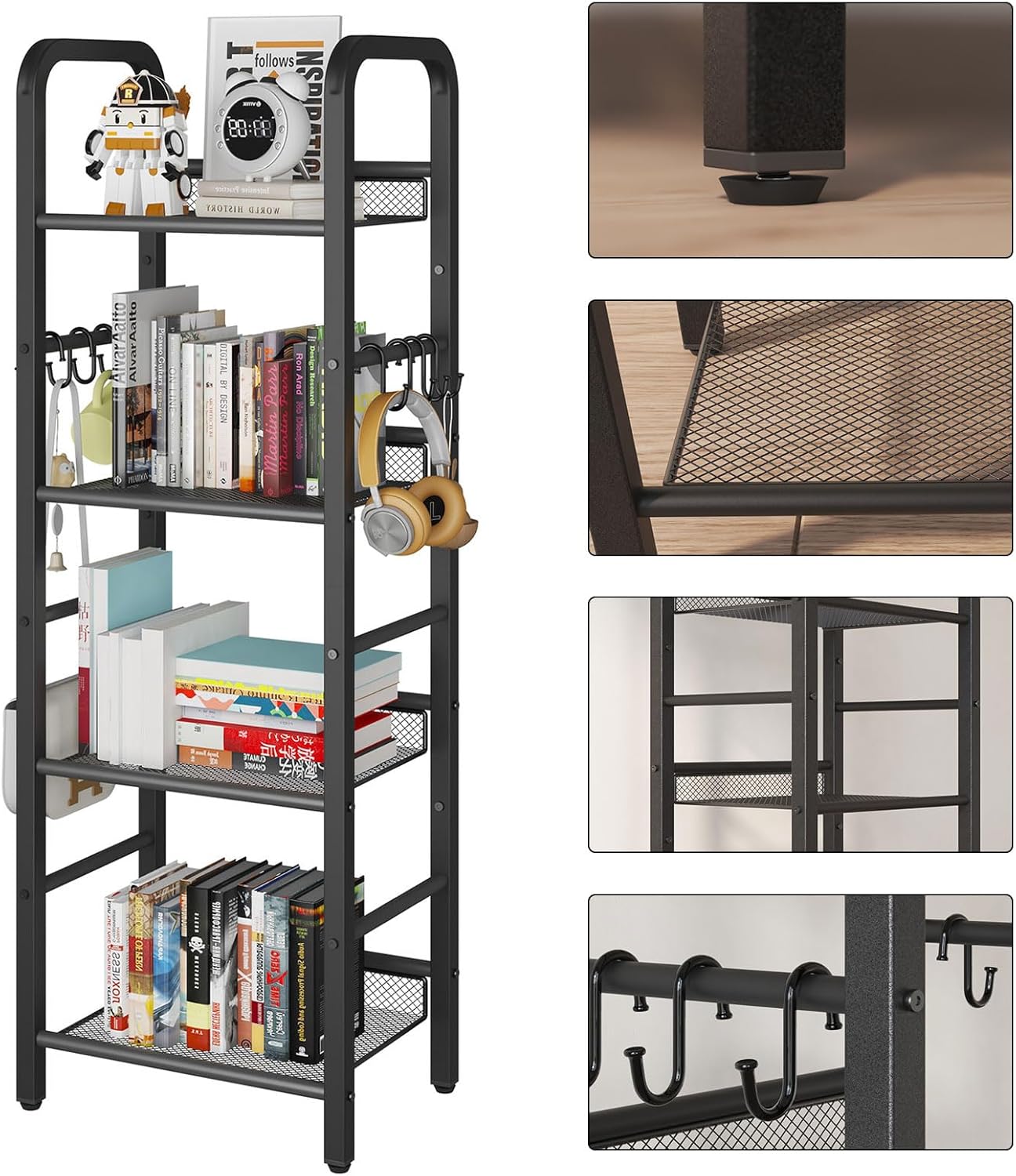 YMYNY 4 Tier Bookshelf, Freestanding Bookcase for Living Room, Bedroom, Home Office, Multi-Functional Storage Rack Organizer, Display Rack with Metal Frame, Rust Resistance, Black, UHBC054B