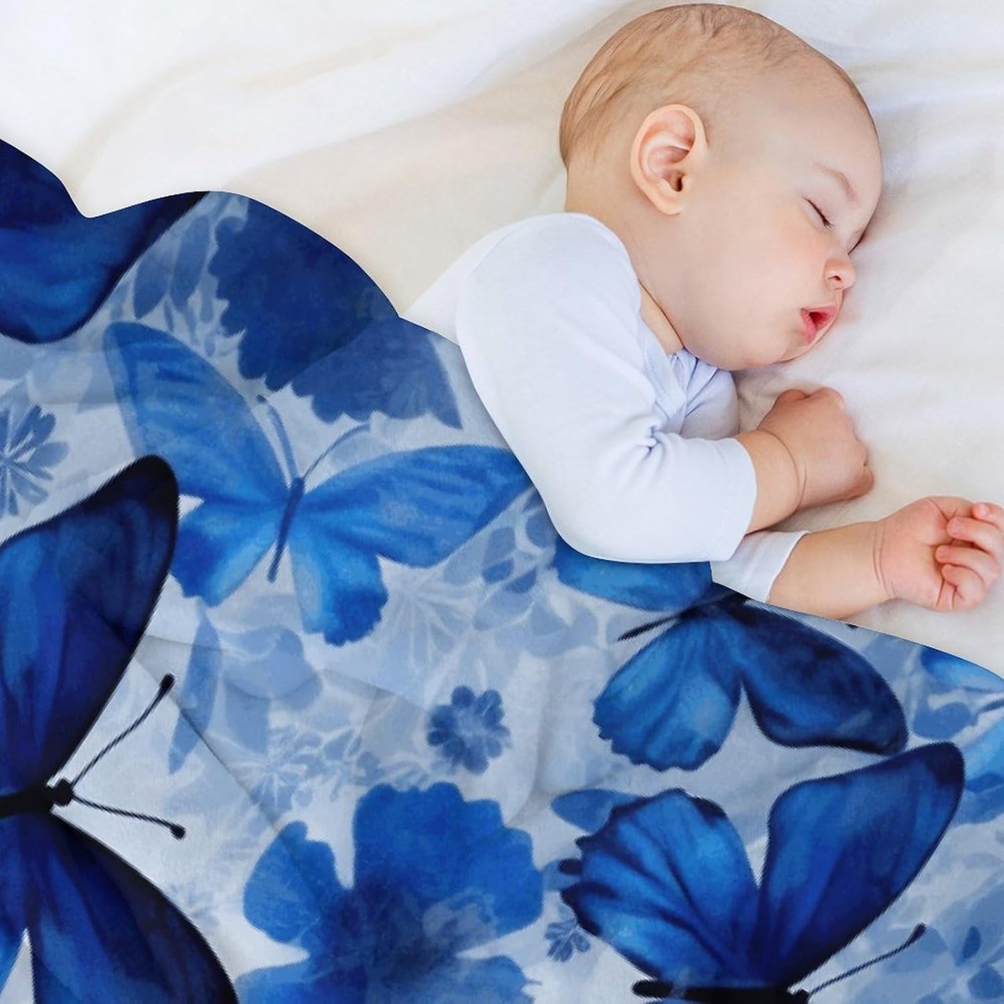 Blue Butterflies Blanket Chunky Fluffy Fuzzy Bed Blankets Cozy Soft Warm Winter Blankets Anti-Pilling Flannel Throw Blanket for Couch Living Room Bedroom Multiple Size
