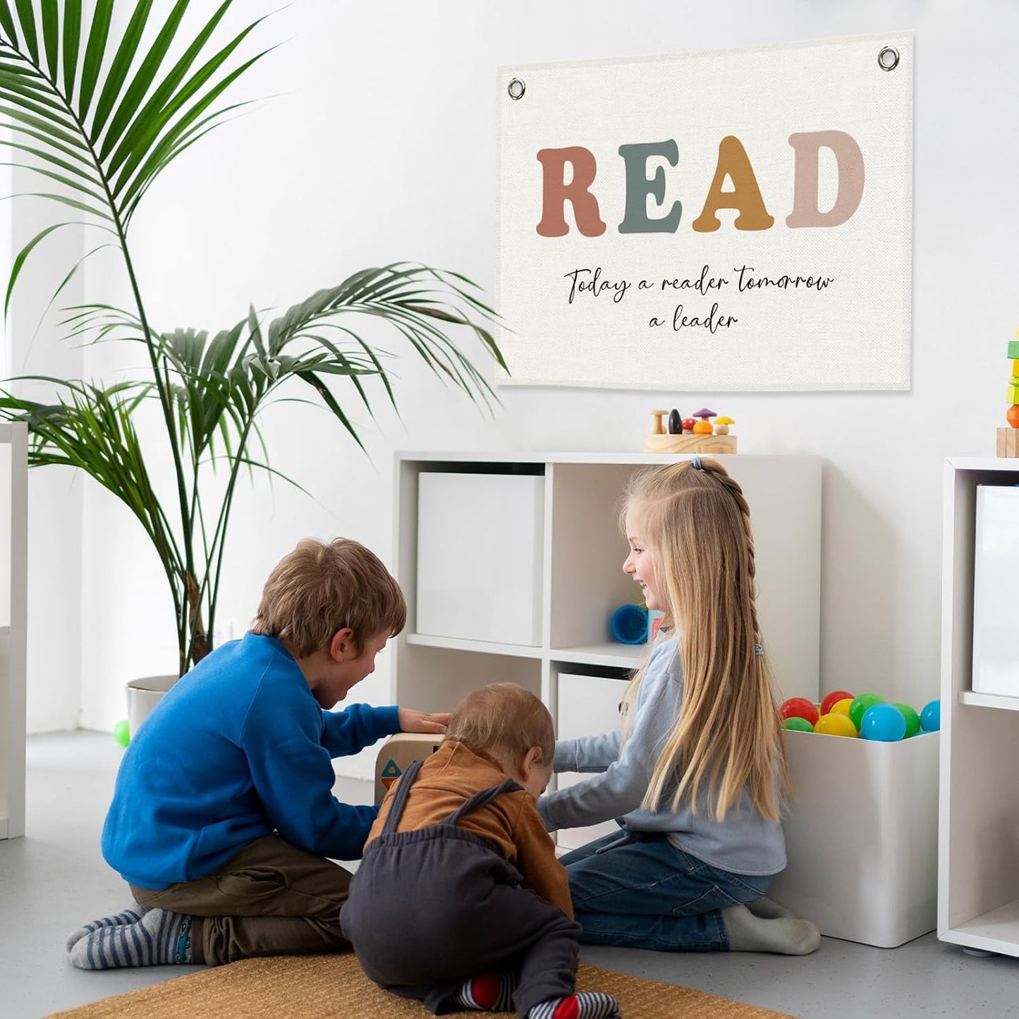 Read Banner, Boho Reading Kids Room Decor for Book Lovers Library, Nursery Today A Reader Tomorrow A Leader Canvas Flag Wall Hanging Decor Art for Playroom Toddler Room Reading Nook 20x30in