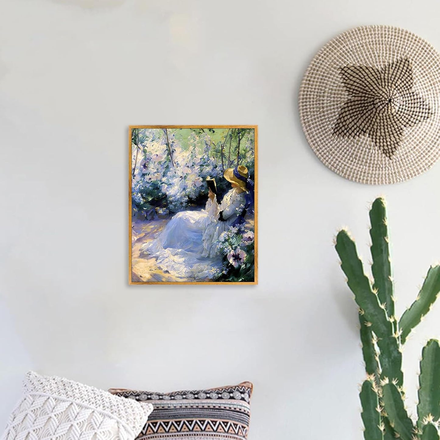 Rustic Wildflower Print Women French Painting Vintage Victorian Wall Art Purple Flower Artwork Vintage Women Picture Woman Reading Wall Art Farmhouse Women Painting Purple Landscape Picture 8x10in Framed