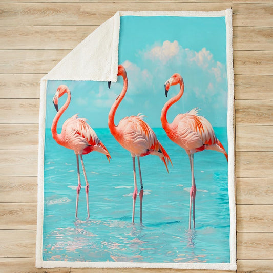 Feelyou Flamingo Sherpa Throw Blanket Bright Animal Plush Blanket Tropical Flamingo Pattern Fleece Blanket for Sofa Bed Couch Teal Ocean Bird Fuzzy Blanket Ultra Soft Room Decor Throw 50"x60"