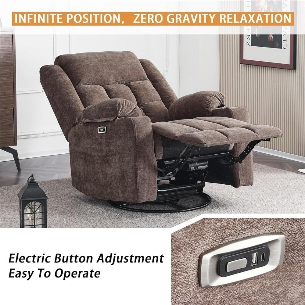 Power Recliner Chair Massage Recliner Sofa Electric Swivel Rocker Chair Ergonomic Single Lounge Sofa Electric Recliner Glider with USB and TypeC Ports for Living Room Reading