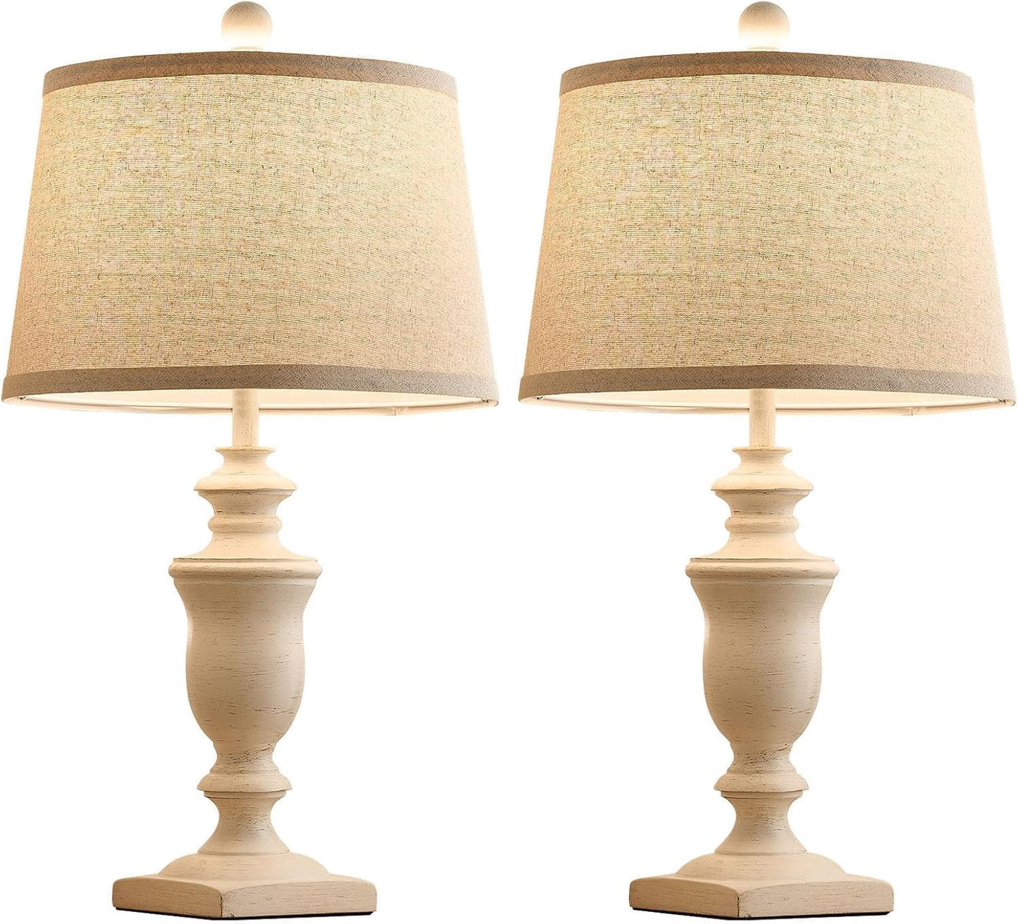 23" Farmhouse Table Lamps Set of 2, 3 Way Dimmable Lamps with 2 LED Bulbs and Rocker Switch, Vintage Nightstand Lamp for Bedroom Living Room Office End Table Entryway, White