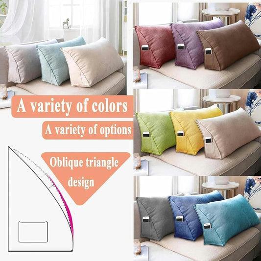 Wedge Pillow Triangular Lumbar Support Cushion for Bed Headboard Sofa, Back Positioning Backrest, Soft Reading Pillow with Removable Washable Cover,Claret,60x20x50cm