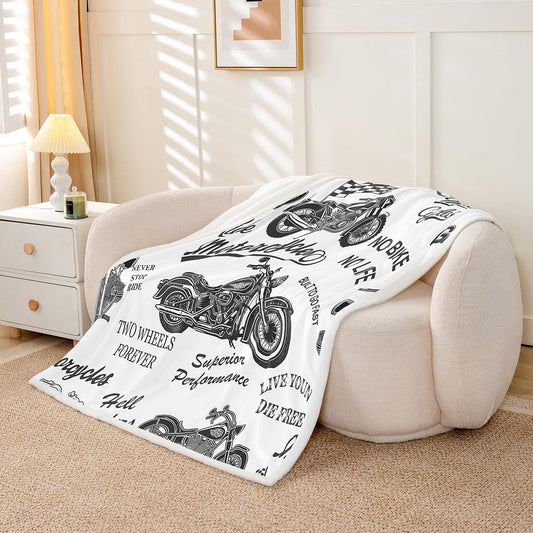 Feelyou Vintage Motorcycle Sherpa Blanket Boys Motocross Extreme Sports Fleece Throw Blanket Racing Dirt Bike 3D Motorbike Print for Sofa Bed Couch Queen 90x90 Inch