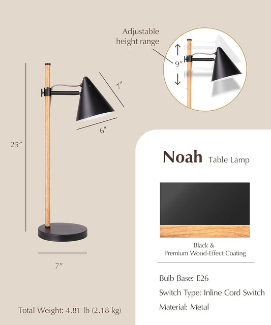 HarvestLand Noah Black Desk Lamp – Adjustable Architect Desk Lamp, Industrial Table Lamp with Solid Base for Living Room, Bedside Table, Home Office and Bedside Reading