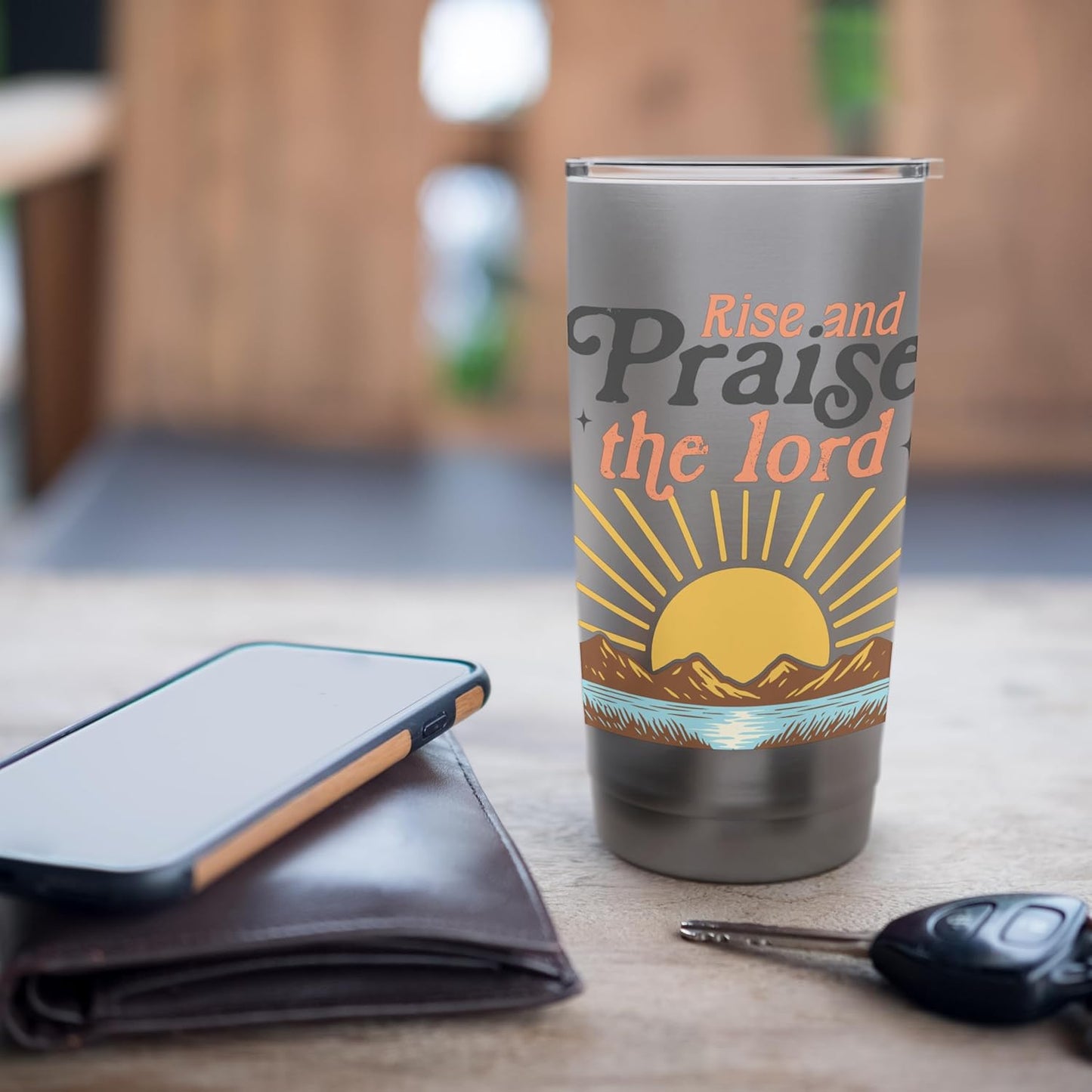 Rise and Praise the Lord – Retro Christian Sunburst Stainless Steel Insulated Tumbler