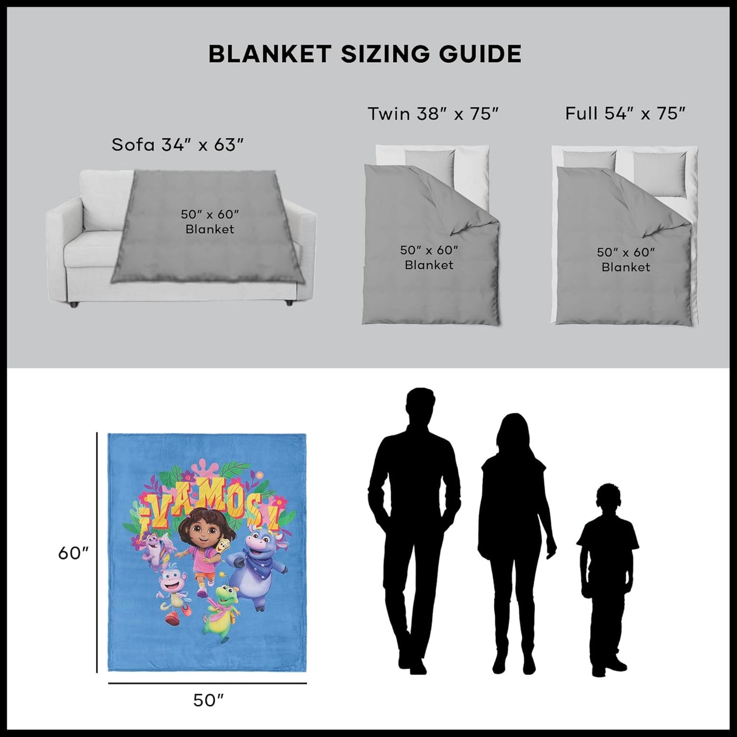 NORTHWEST Dora The Explorer Hola Backpack Silk Touch Throw Blanket, Soft Fleece, Cartoon Character, 40 x 50 inches