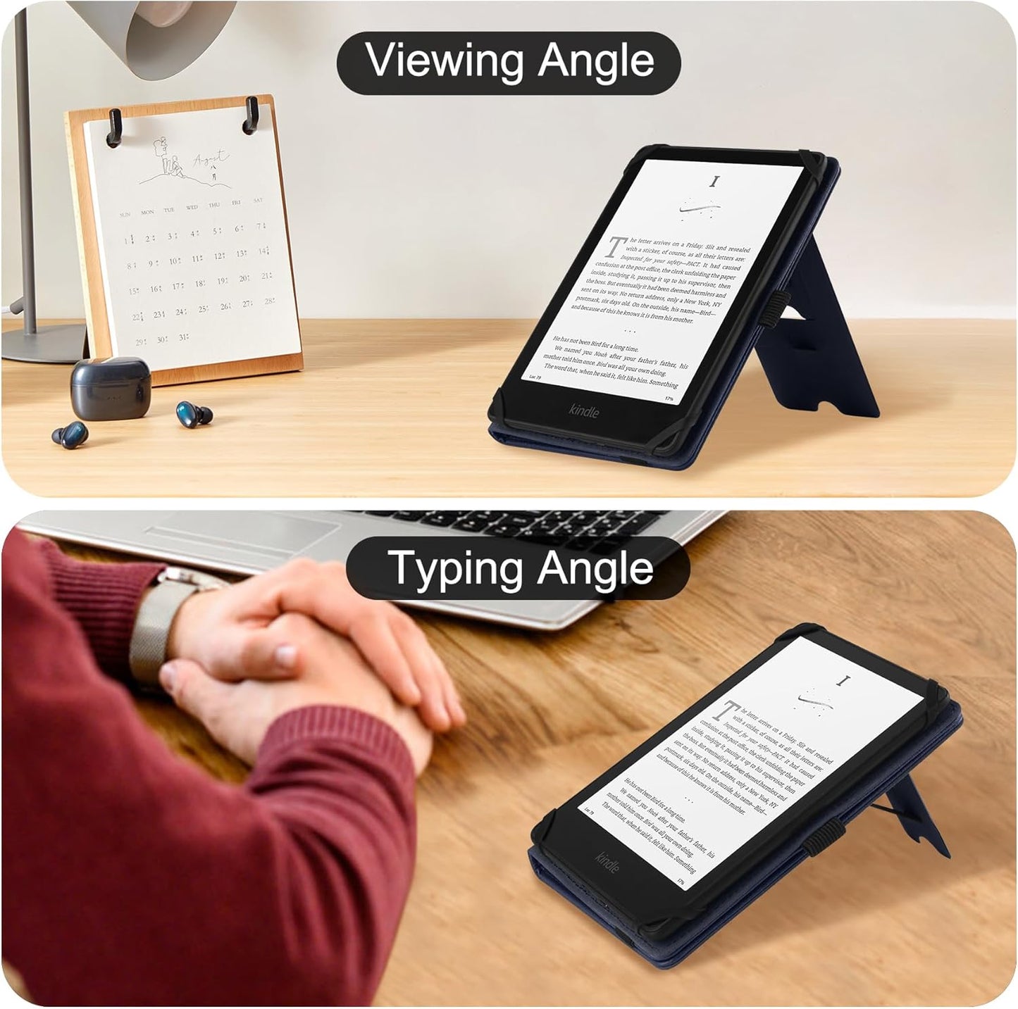 Universal Case for 6",6.8" eReaders,Folio Cover with Handstrap and 2 Foldable Stand Compatible with Kindle Paperwhite/Kobo/Tolino/Pocketook/Sony 6-6.8inch ebook Reader,Navy Blue