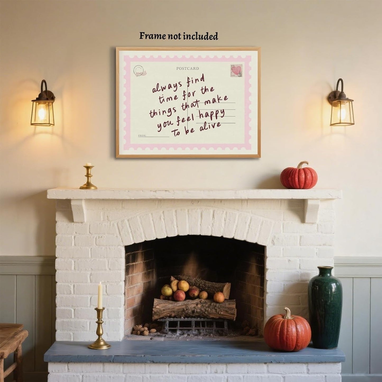 Always Find Time Inspirational Wall Art Print Vintage Postcard Rustic Quote Poster Trendy Horizontal Positive Saying Pink Preppy Painting for Bedroom Happy Home Decor 8x12inch Unframed