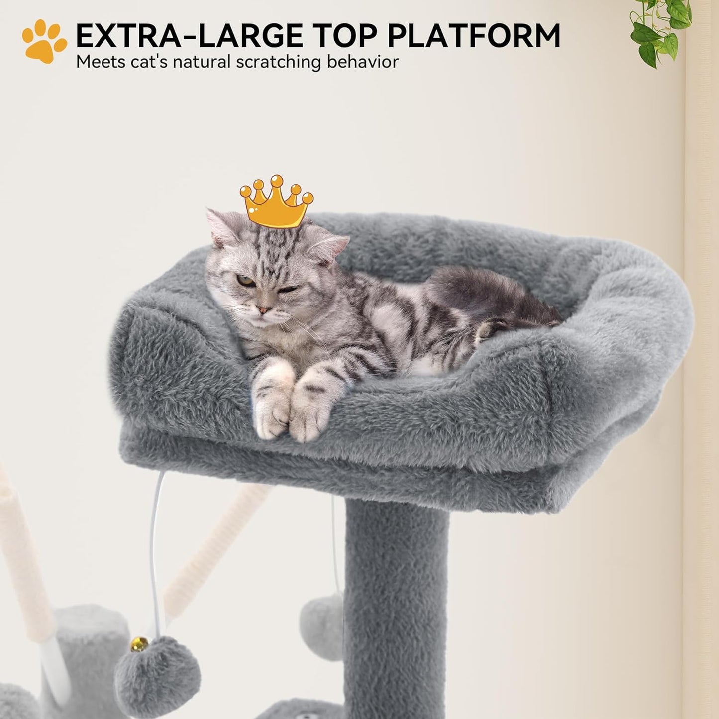 YITAHOME 44in Cat Tree Tower Indoor, Multi-Level Cat Condo with Scratching Posts, Cat Window Padded Plush Perch, Cozy Hammock, Funny Pompoms for Kittens Pet Play House, Light Gray