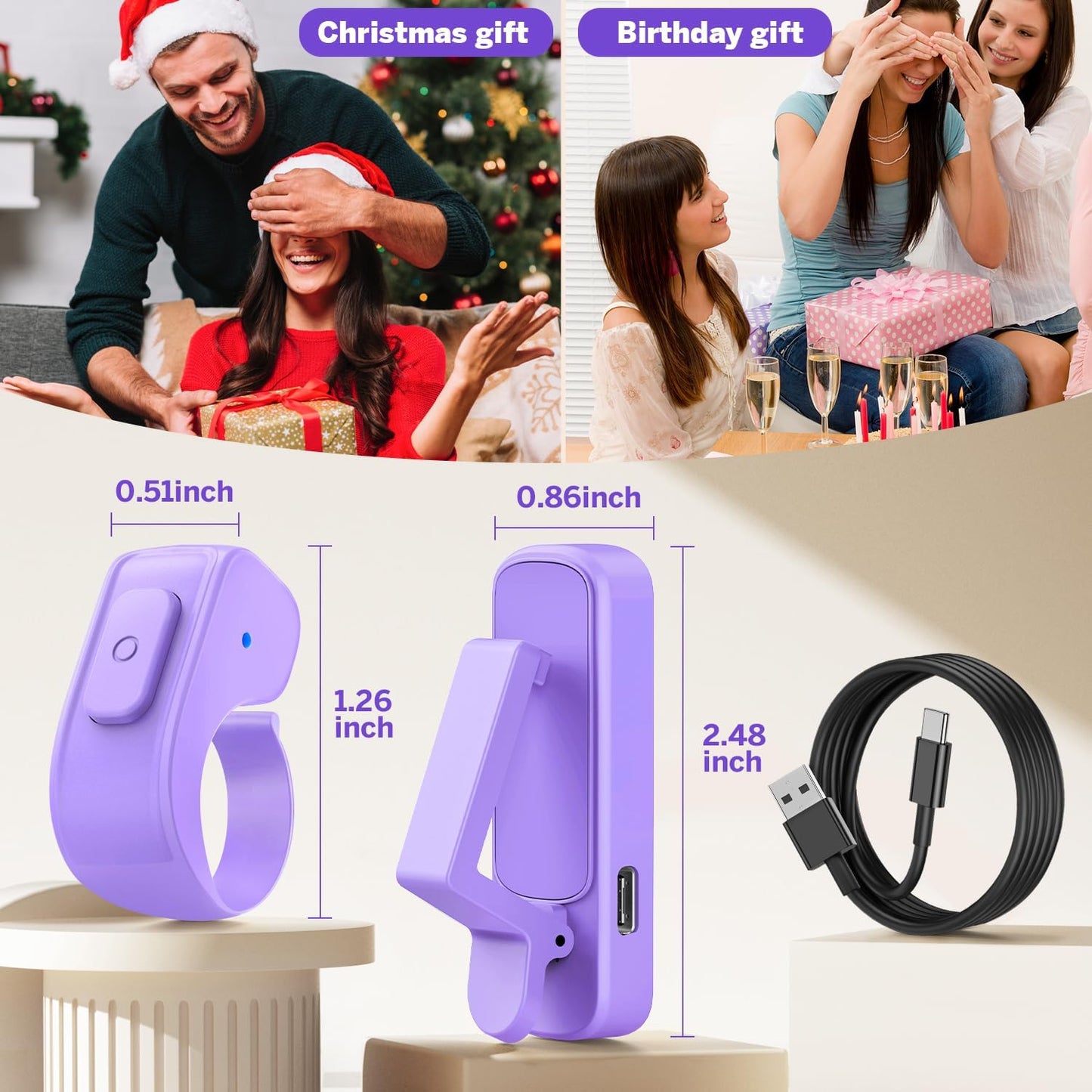 Page Turner Ring for Kindle,Remote Control for iPhone iPad Android Tablets E-Readers,Clicker Page Turner for Kindle Accessories for Camera Video Record&Shutter Selfie (Purple)