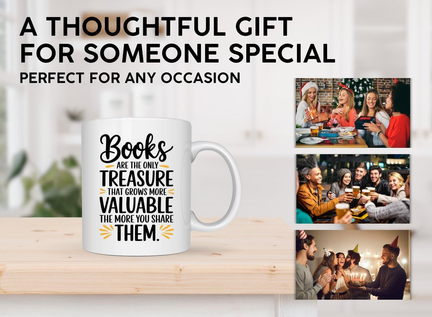 Book Lover Coffee Mug 11oz White - Books Treasure - Gift for Bookworm Reader Reading Lover Bookish Women