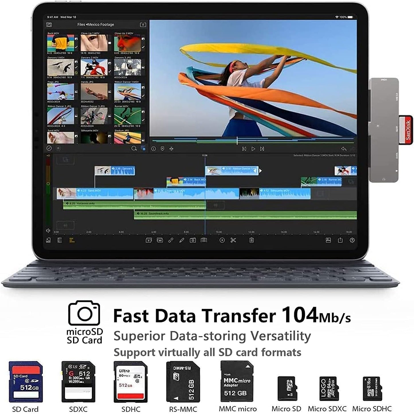 iPad Pro M4/M2/M1 13/11/12.9, iPad Air 5, 7 in 1 Adapter - 4K 60Hz HDMI, 3.5mm Headphone Jack, USB3.0, USB C PD Charging & Data, SD/Micro SD Card Reader