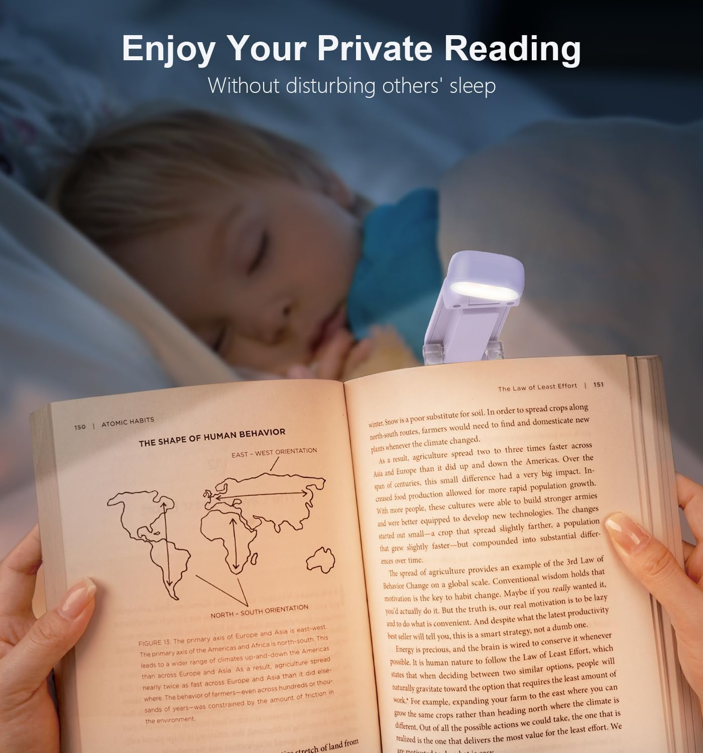 Gritin Reading Light, Book Light for Reading in Bed - Eye Caring 3 Colors, 5-Level Dimmable Brightness,Long Lasting, Compact Size Rechargeable Clip on Book Reading Light for Book Lovers-Purple