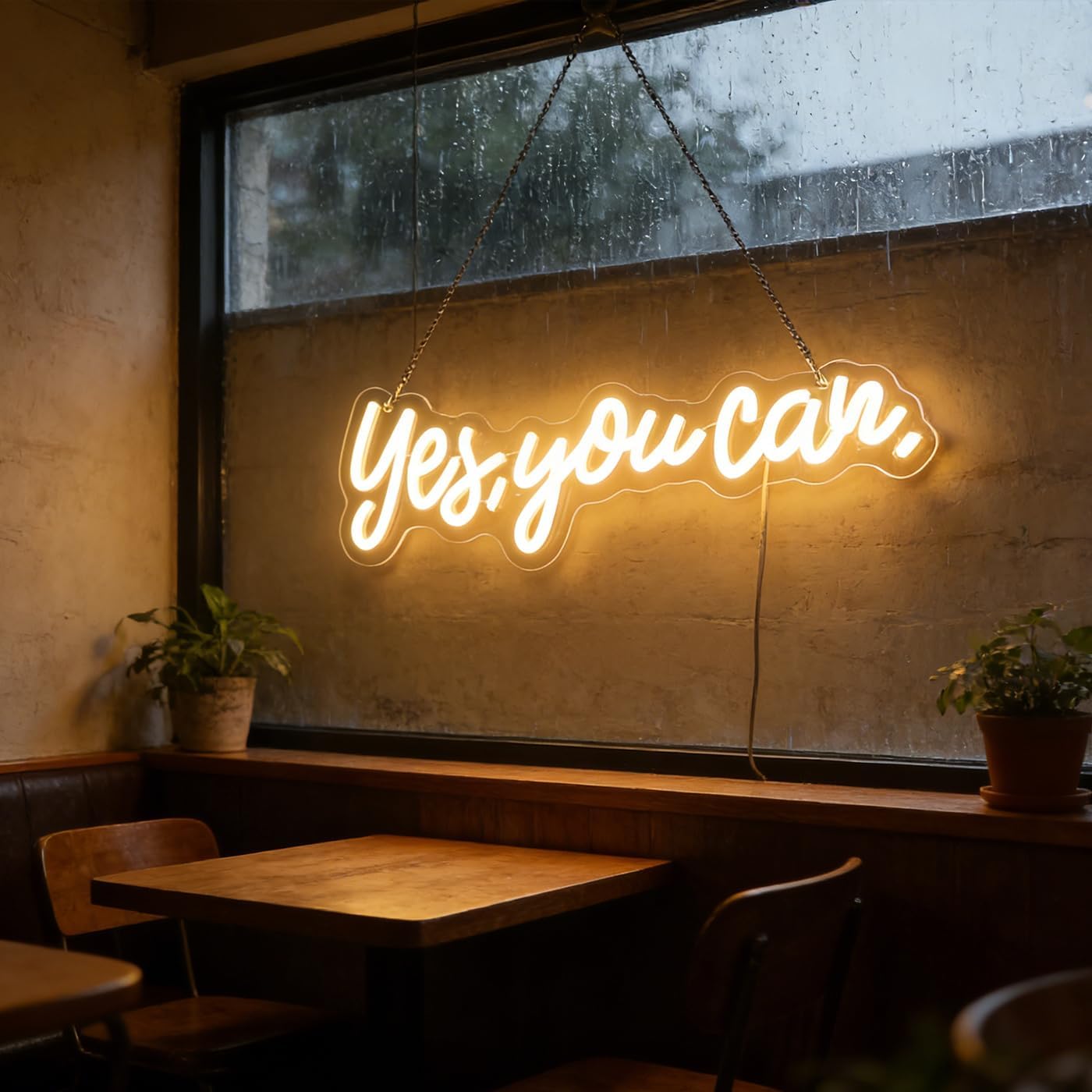 "Yes, You Can" LED Neon Sign Words Light Up Signs for Room Wall Art Decor, Inspiring Neon Light for Home, Apartment,School,Bar,Hotel,Restaurant,Cafe Decoration Christmas Birthday Gift (Warm white)