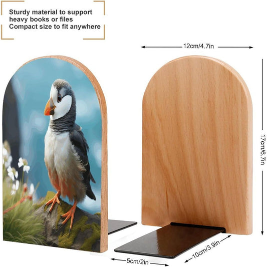 Cute Little Bird Bookend for Shelves Wooden Book End Large Size Sturdy Book Holders Stoppers with Metal Base for Bookshelves Slick Decorative Bookends Stands