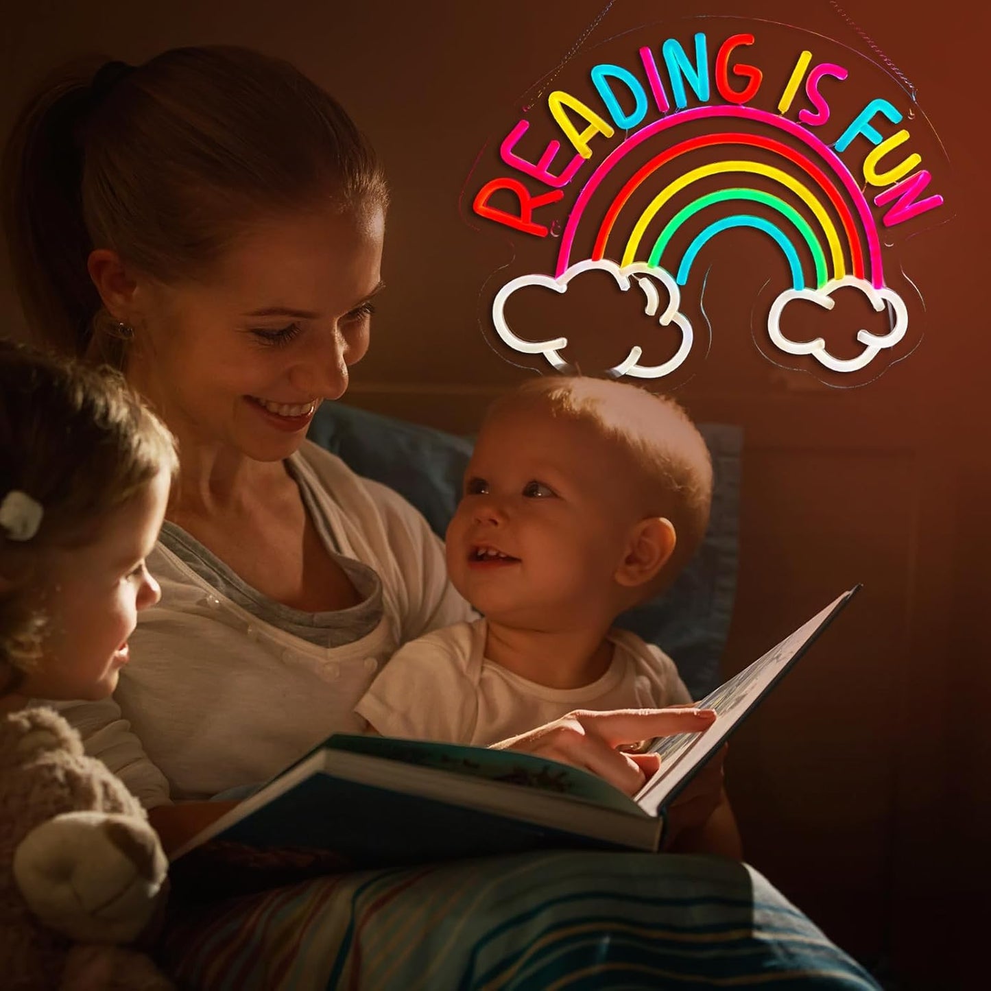 Reading Is Fun Neon Sign Read Books LED Neon Light for wall decor Smart plug timer compatible USB-Powered Suitable for Kids Boys Room Bookstore Library Museum Study Room(16.2x12.6 Inch)