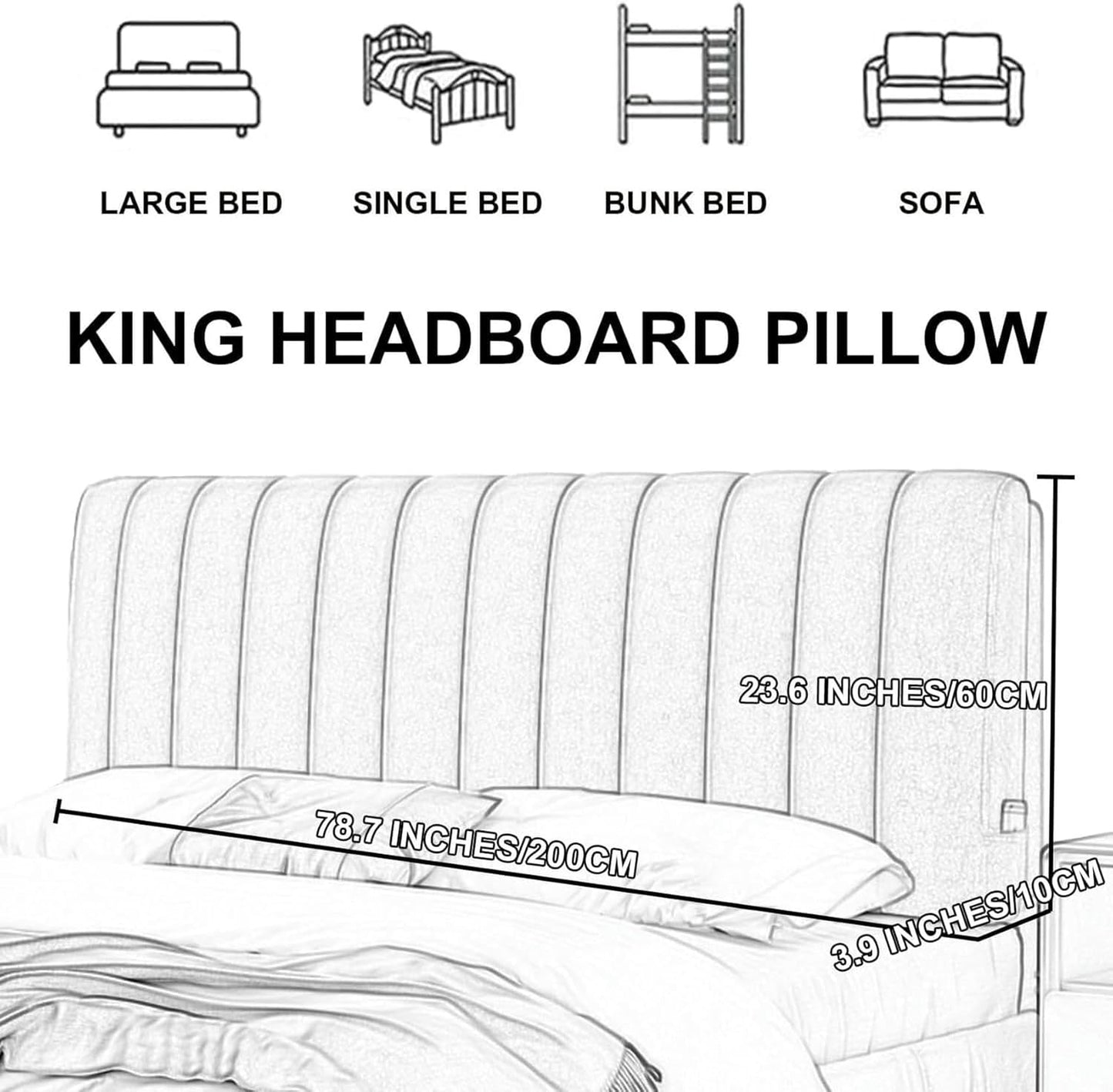 AMNOOL Rectangle Upholstered Headboard Cushion Reading Pillow Stripe Headboard Pillow Large Backrest Solid Color Bed Rest Pillowboard Daybed Bunk Bed Dorm Bolster