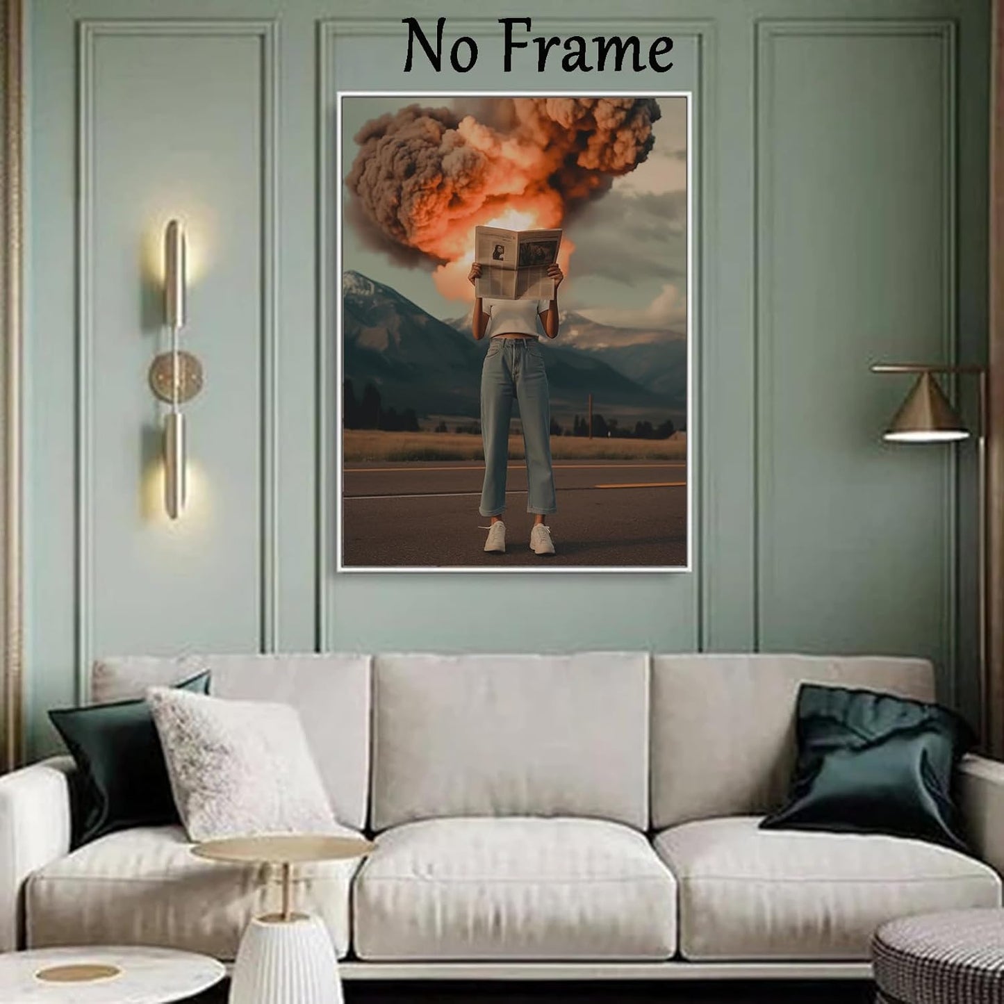 Vintage Surreal Canvas Wall Art Women Reading Newspaper Poster Funky Bar Cart Prints Trendy Aesthetic Wall Art Funny Egoless Posters Preppy Aesthetic Pictures 70s Retro Art Print 16x24inch No Frame