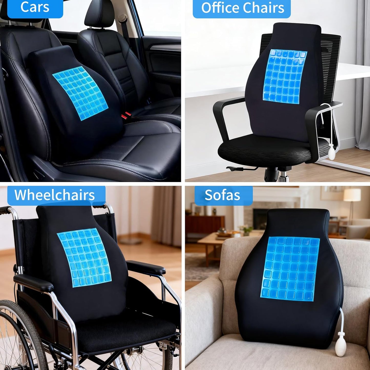 Adjustable Air Bag Lumbar Support Pillow for Office Chair with Cooling Gel - Adjustable Lumbar Support Height Back Support Pillow for Lower Back Pain Relief, Keep Your Back Cool And Dry, Black