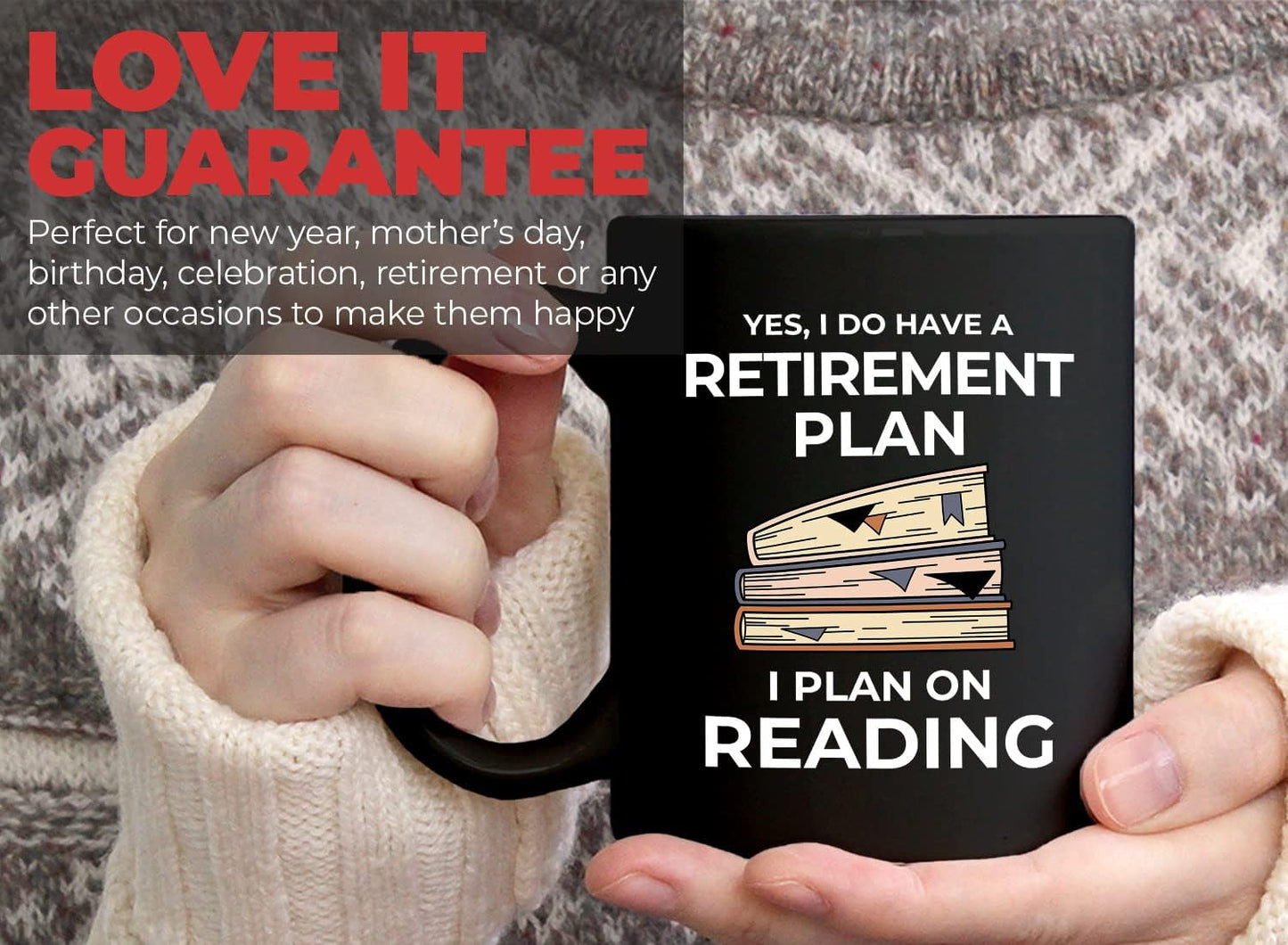 Bubble Hugs Book Lover Coffee Mug 11oz Black - Retirement Plan Reading - Reading Retired Coworker Employee Retirement Reader Stack of Books Book Lover Bookish Novelist Librarian Writer