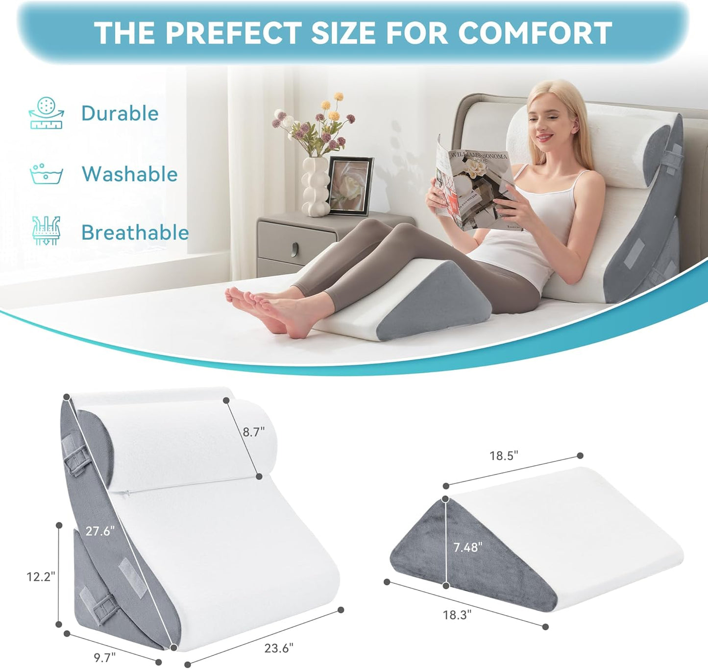 Kingfun 4PCS Orthopedic Bed Wedge Pillow Set for Sleeping, Post Surgery Memory Foam Support Pillows for Back, Neck and Leg Pain Relief, Adjustable Triangle Pillow - Acid Reflux, Anti Snoring & GERD