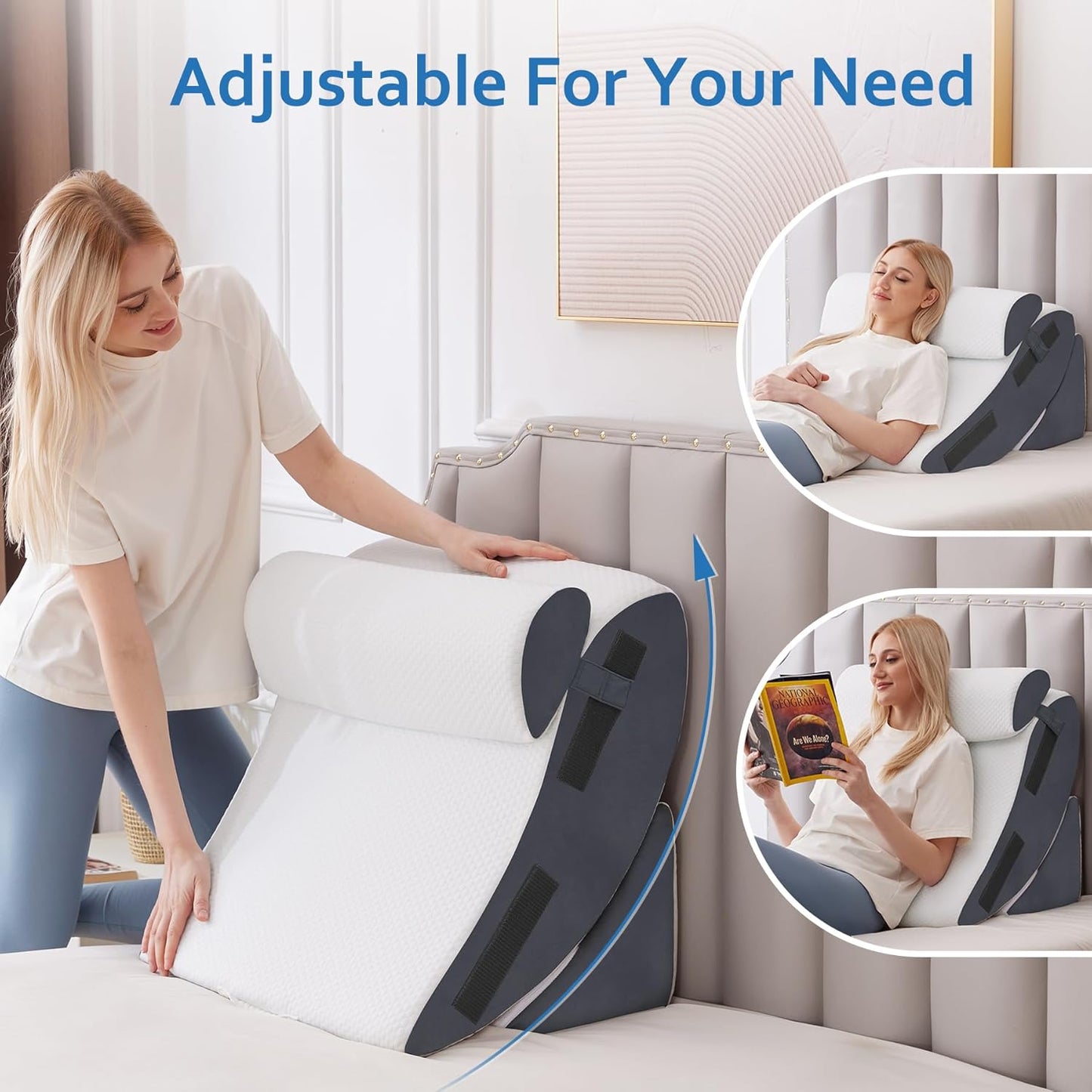 5Pcs Wedge Pillow Set for After Surgery, Orthopedic Bed Wedge Pillow Set for Post Surgery, Acid Reflux Relief, Sleeping, Back Pain Relief, Adjustable Back Pillow for Bed Sitting up, White/Grey