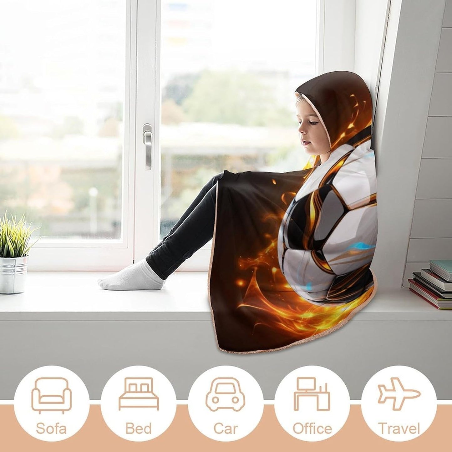 Cool Soccer Ball Wearable Hoodie Blanket for Women Men Fleece Blanket with Hood Oversized Warm Cozy Gifts