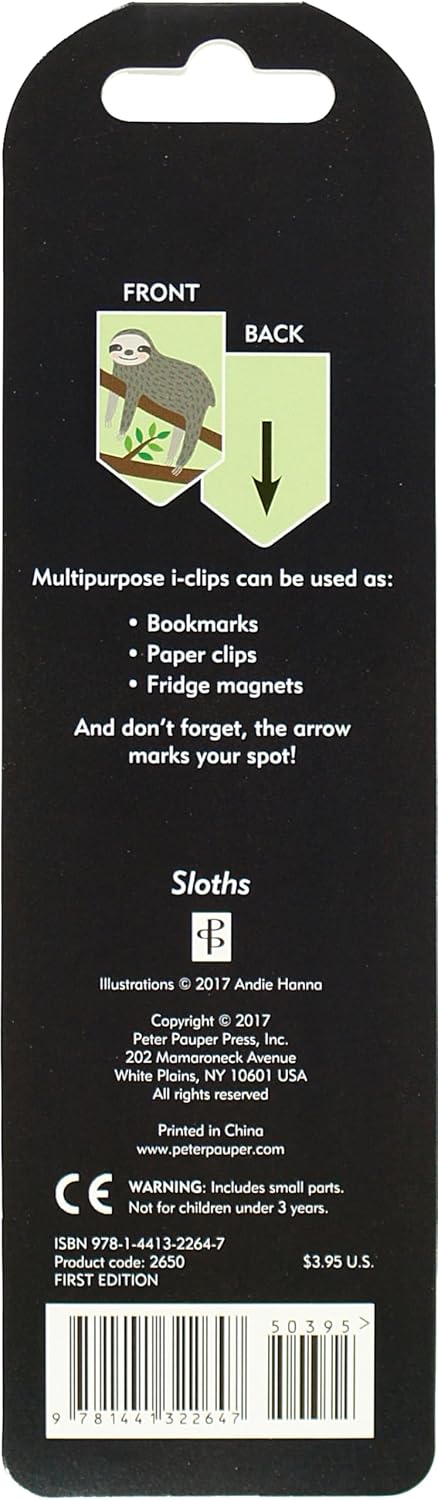 Sloths i-Clips Magnetic Page Markers (Set of 8 Magnetic Bookmarks)