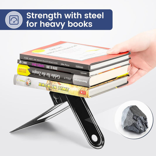 HappyHapi Book Ends, Non-Skid Metal Bookend Supports for Shelves, Heavy Duty Book End, Office Book Stopper, 6 x 5 x 6 Inches, 14 Pieces / 7 Pairs (Black)