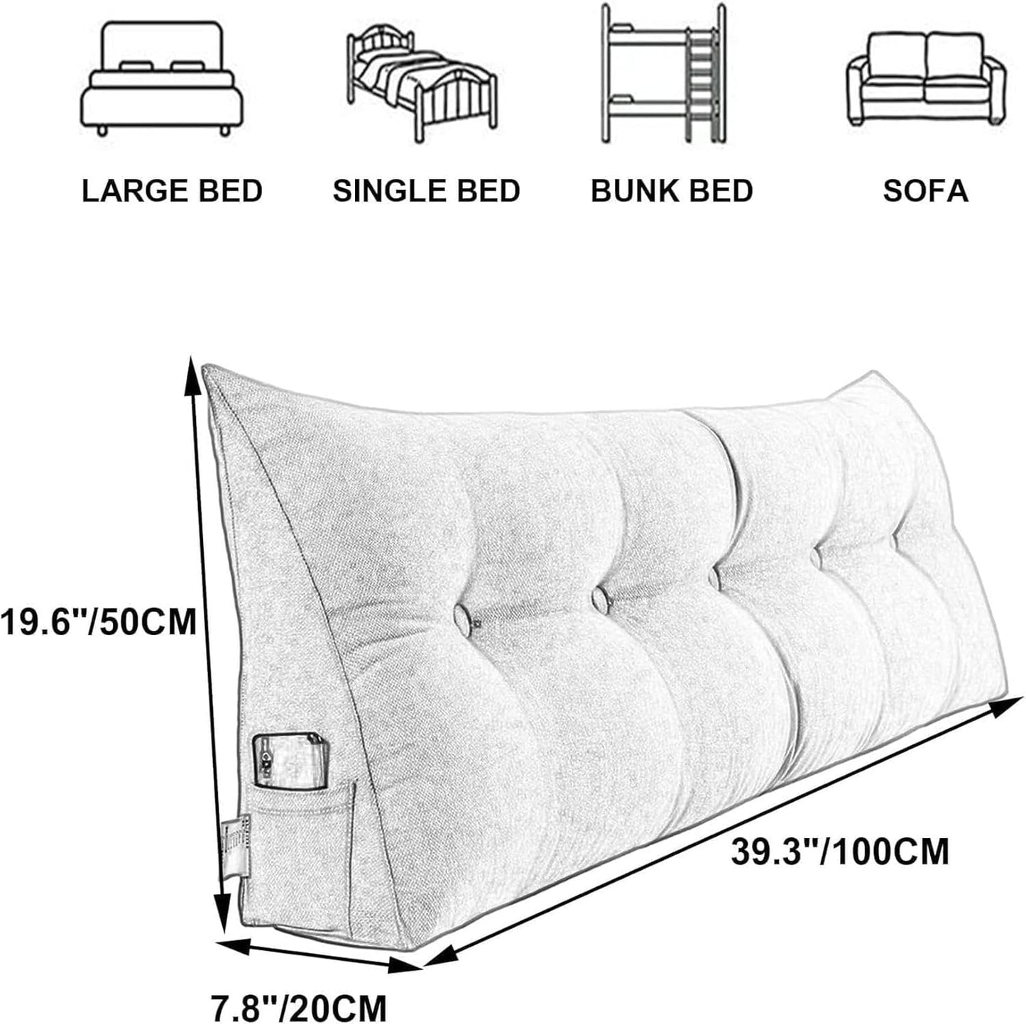 Triangular Reading Bed Pillow Large Cushion Headboard Solid Color Triangular Headboard Backrest Extra Large Reading Pillow Positioning Support Pillow with Removable Cover