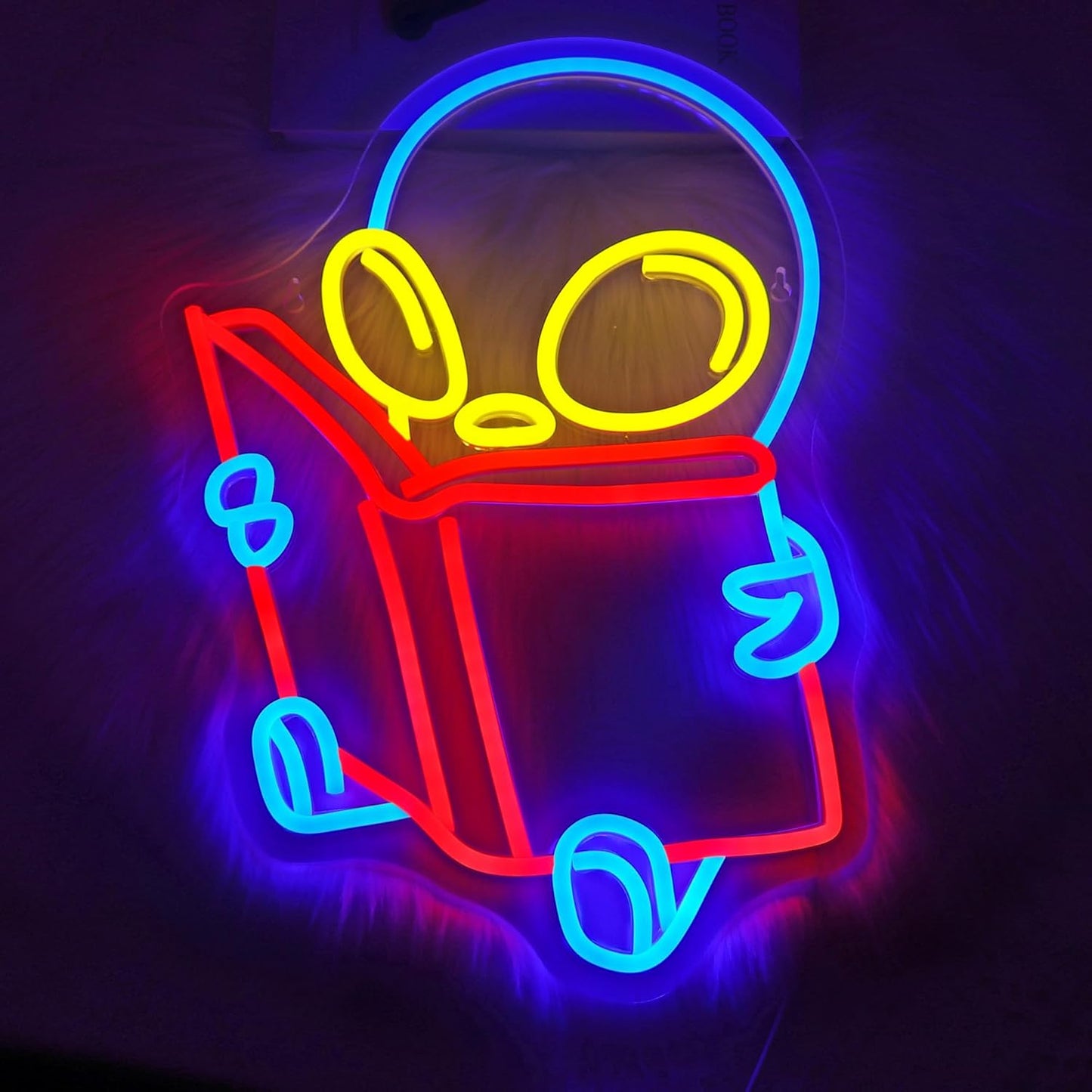 Alien Reading Book Neon Sign, Neon Signs for Wall Decor Neon LED Signs Room Neon Light Up Signs Home Decor