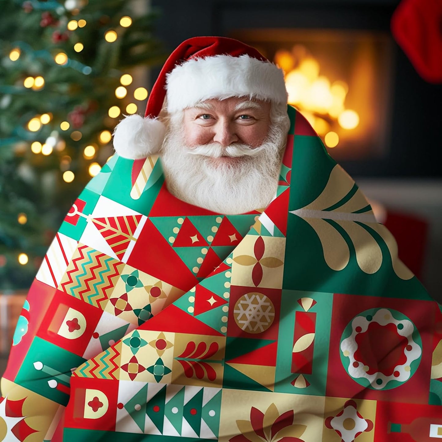 Christmas Geometric Flannel Throw Blanket, Colorful Xmas Tree Balls Wreath Birthday Gifts for Kids Men Women, Winter Holiday Soft Blankets for Bedding Sofa 50 x 60 Inches