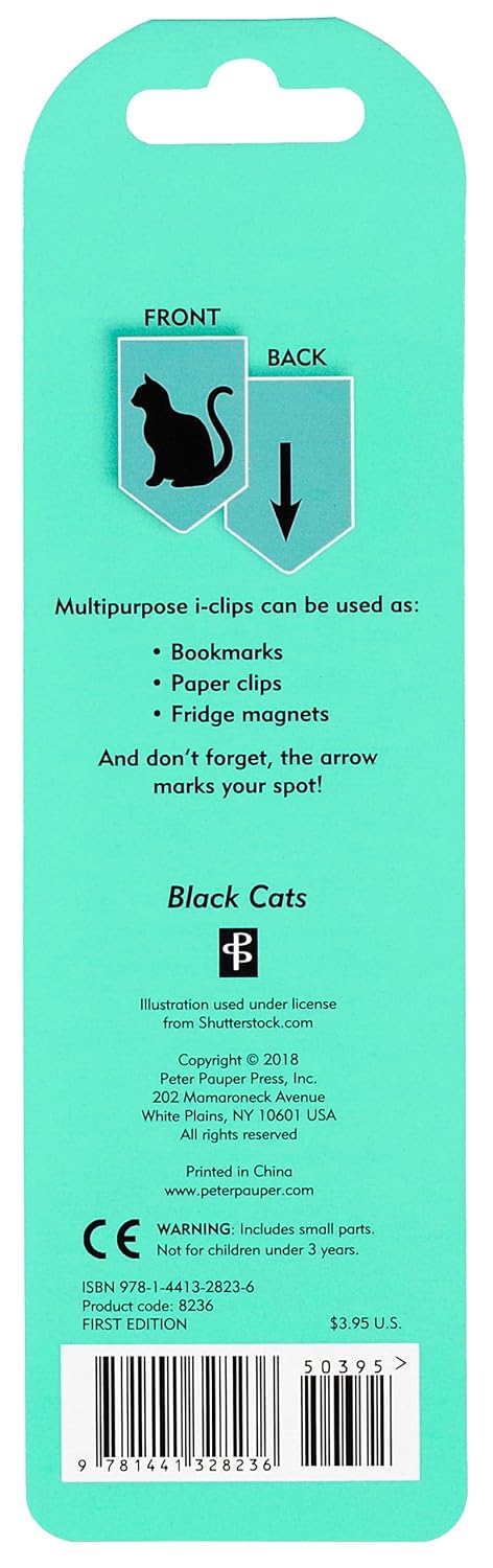 Black Cats i-clips Magnetic Page Markers (Set of 8 Magnetic Bookmarks)