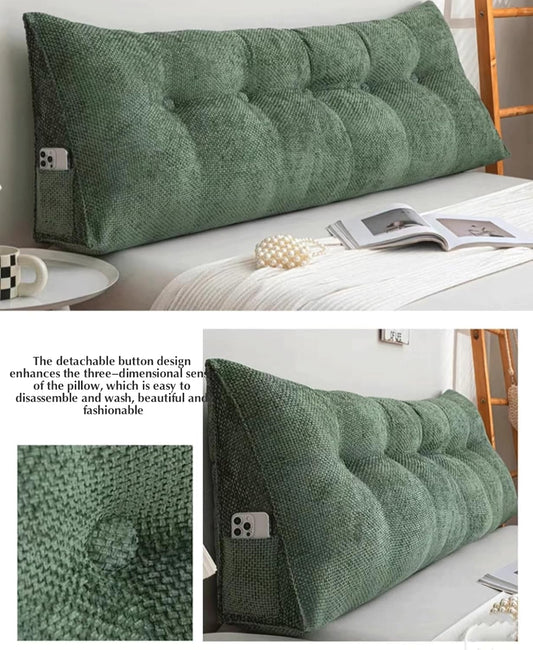 Large Wedge Body Positioners Pillow Reading Bedrest Pillows Bolster Headboard Back Support Lumbar Cushion with Removable Cover, Long Pillow for Daybed(Size:80x50x20cm,Color:Green)
