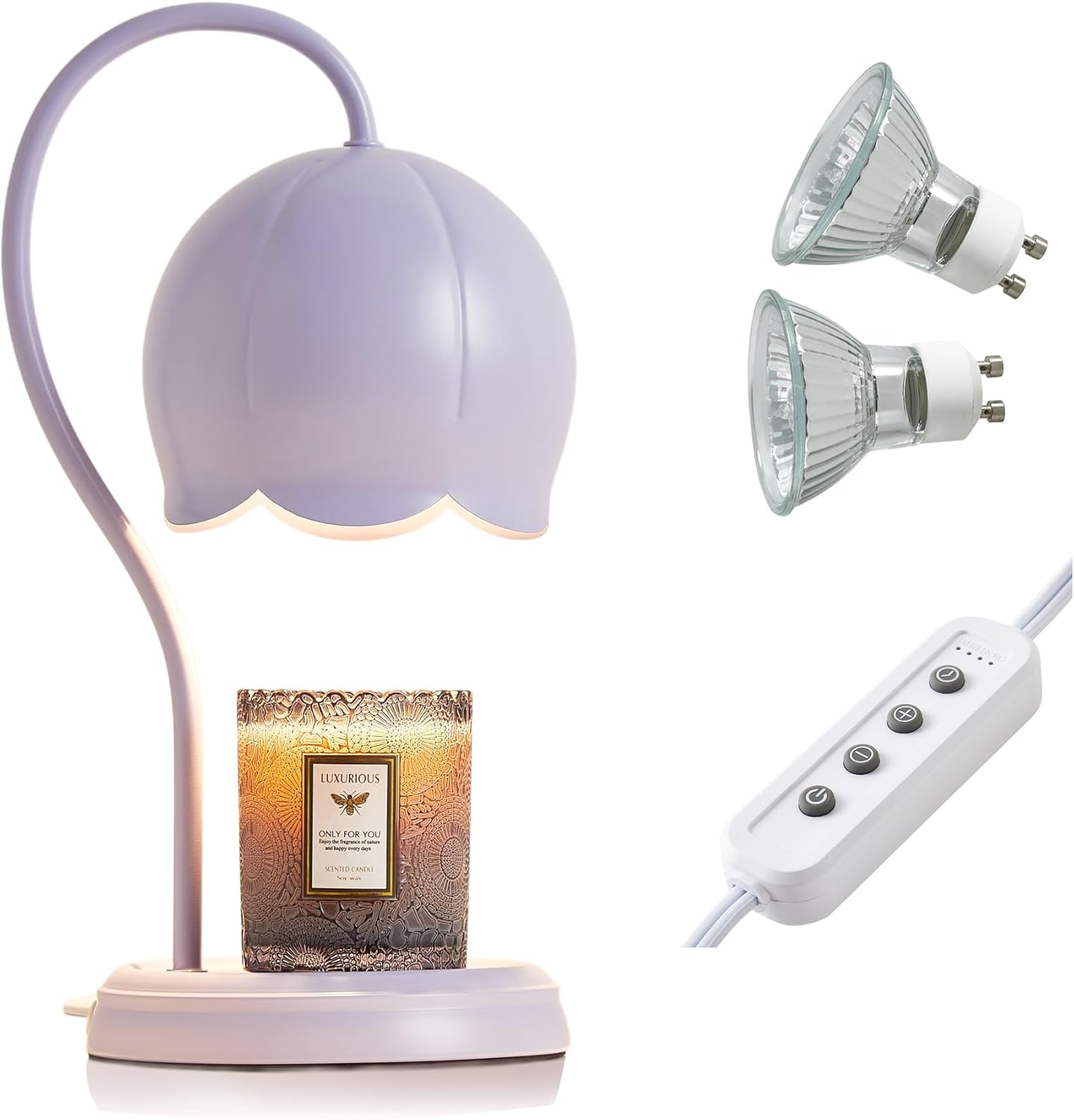 Light Blue Cute Flower Candle Warmer Lamp with Timer Dimmable, Bedroom House Office Aesthetic Living Girls Room New Home Decor, Christmas Birthday New Year Gifts for Women Mom