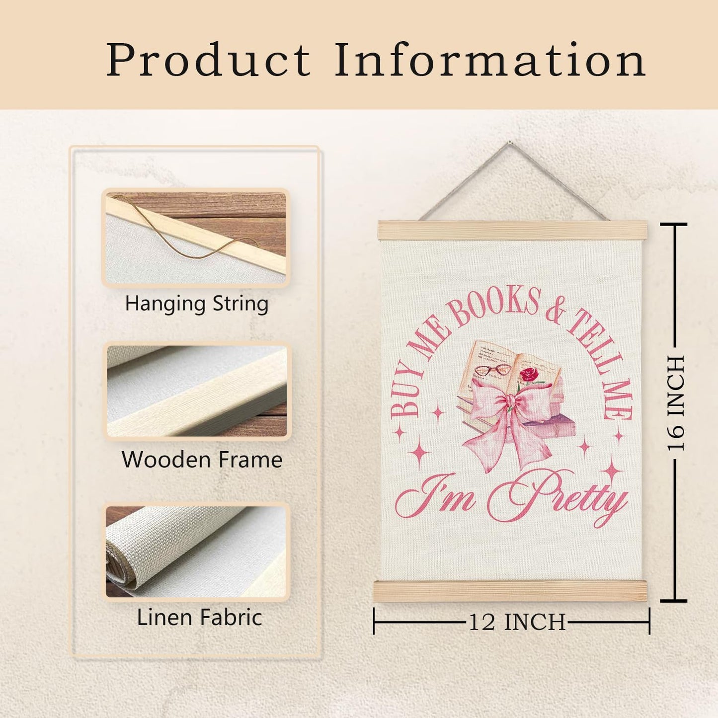 Exqcom Coquette Pink Bow Book Wall Art Poster, Reading Nook Decor, Book Club Decorations, Preppy Girly Pink Bookish Reading Aesthetic Posters for Reading Room Corner Library Classroom, 12x16 Inches