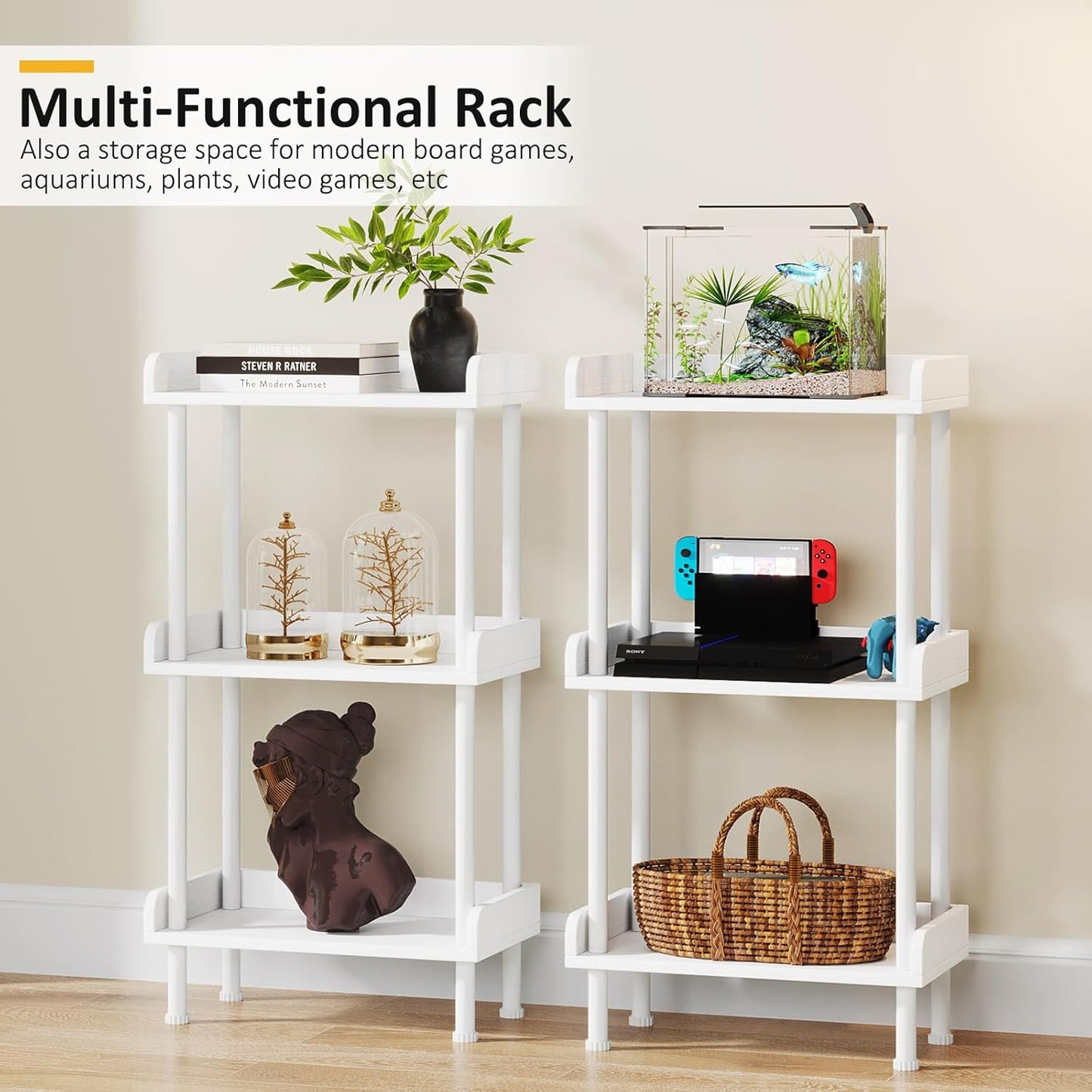 Hosfais 3 Tier Wood Bookcase Industrial Bookshelf with Edge Protection Metal Standing Book Shelves Display Book Rack for Living Room Bedroom Home Office (White)