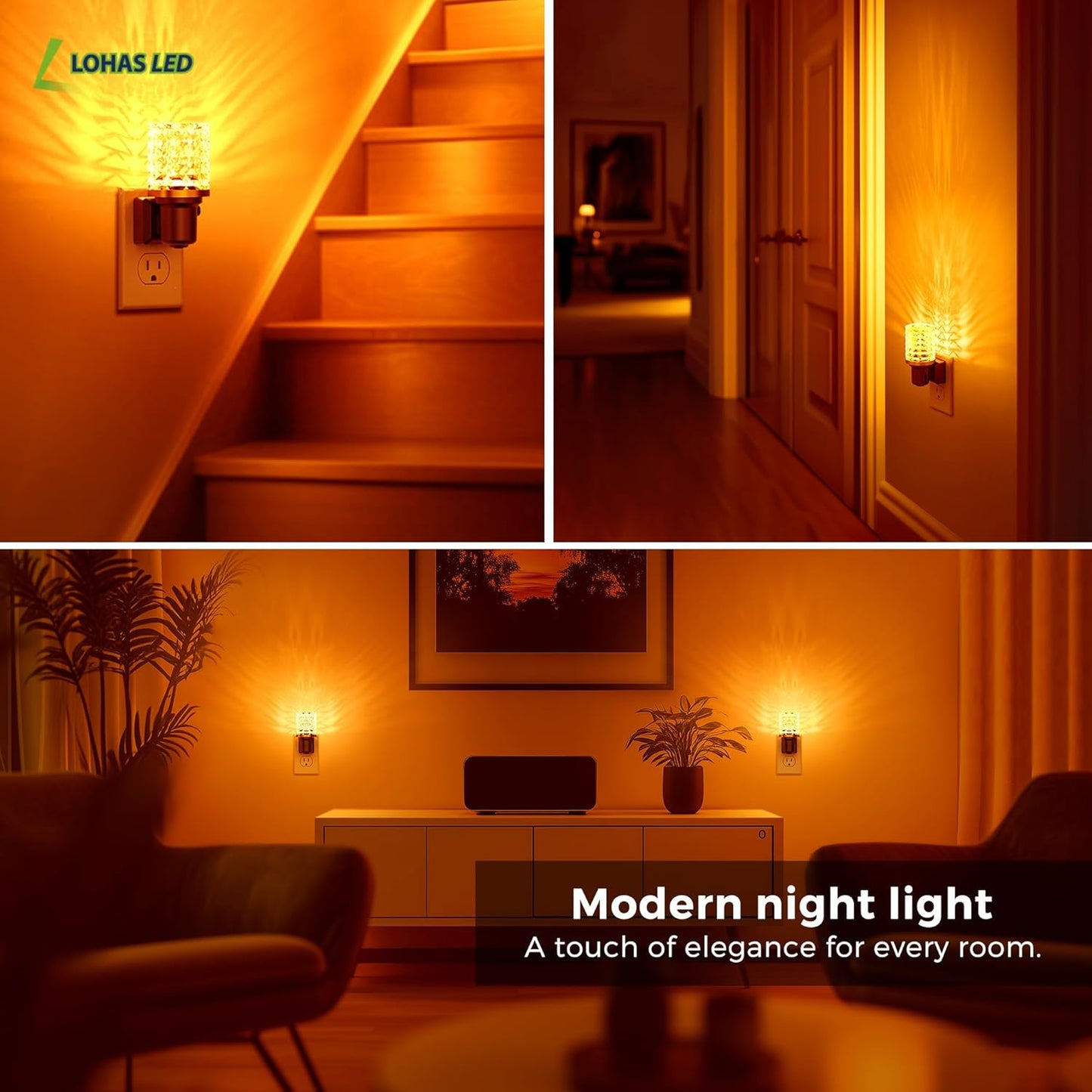 L LOHAS LED Night Light, Dimmable Night Lights Plug into Wall, Automatic Night Lights Plug in with Auto Light Sensor,Adjustable Brightness Amber LED Night Light, for Bedroom Hallway Home Decor