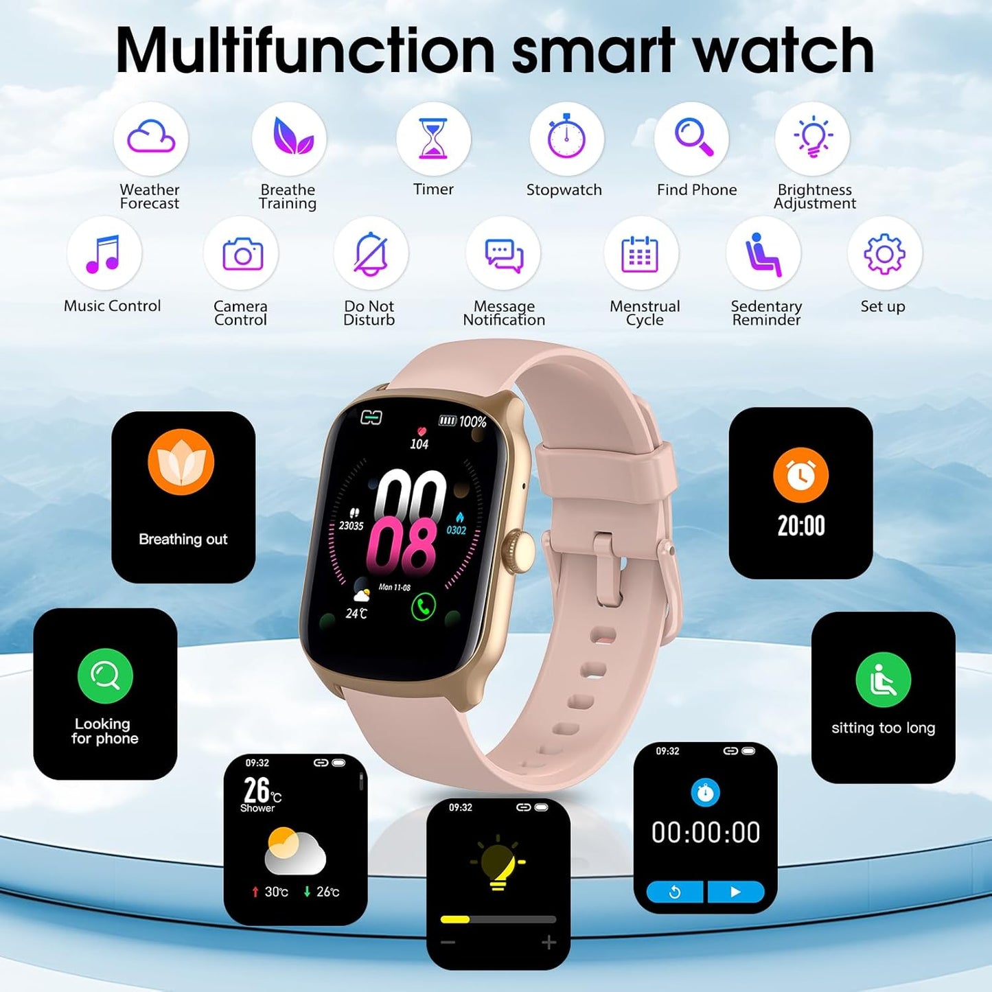 Smart Watch for Men Women, 1.95"HD Smartwatch (Dial/Answer Calls), Heart Rate/Sleep Monitor Fitness Smartwatch, Curved Screen Watches, 112+ Sports Modes Activity Trackers,IP68 Waterproof, Pink