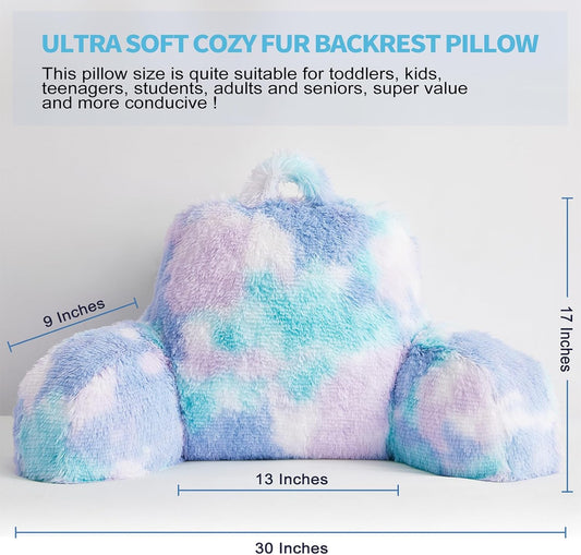 Cozy Fur Backrest Pillow with Arms, 30x17x17 Inch, Premium Filling, Great Back Support Reading Pillow for Kids, Teens & Students, Well Made Bed Pillows for Sitting Up in Bed, Nice Gift